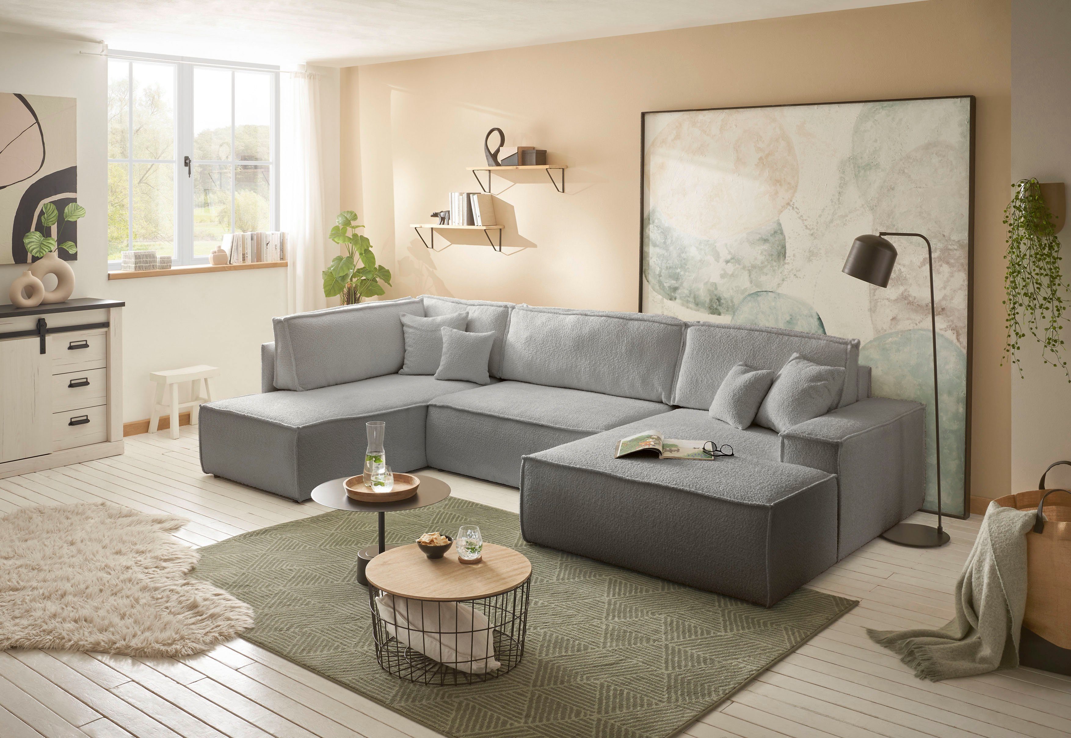 andas Zithoek FINNLEY U-model XXL 329 cm, bedbank, slaapfunctie m. bedkist