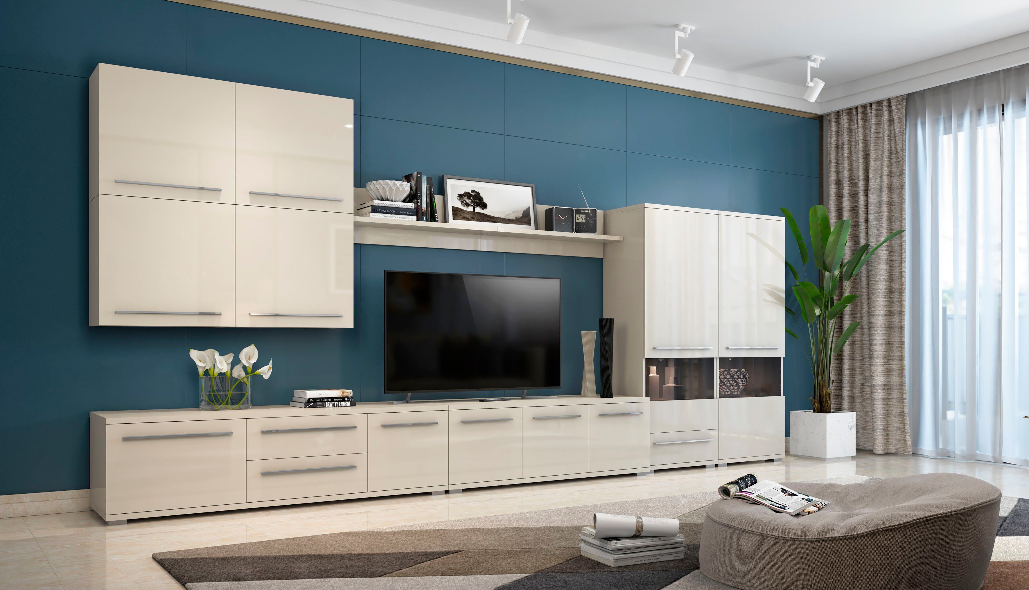 Places of Style Tv-meubel Piano TV-kast in breedte 165 of 180 cm met soft-close functie Hoogglans UV-gelakt, Br 180 cm met verschillende deur- en ladeafmetingen