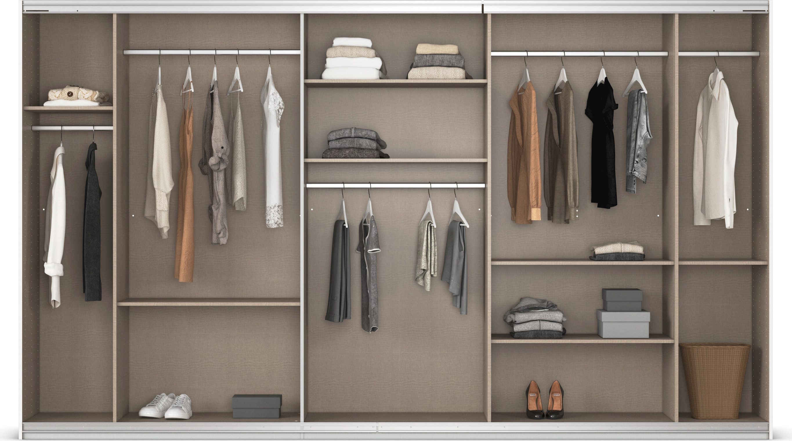rauch Schuifdeurkast Kledingkast kast garderobe AGORDO met decor- of hoogglansfront doordachte binnenuitrusting, in 4 breedtes en 2 hoogtes made in germany