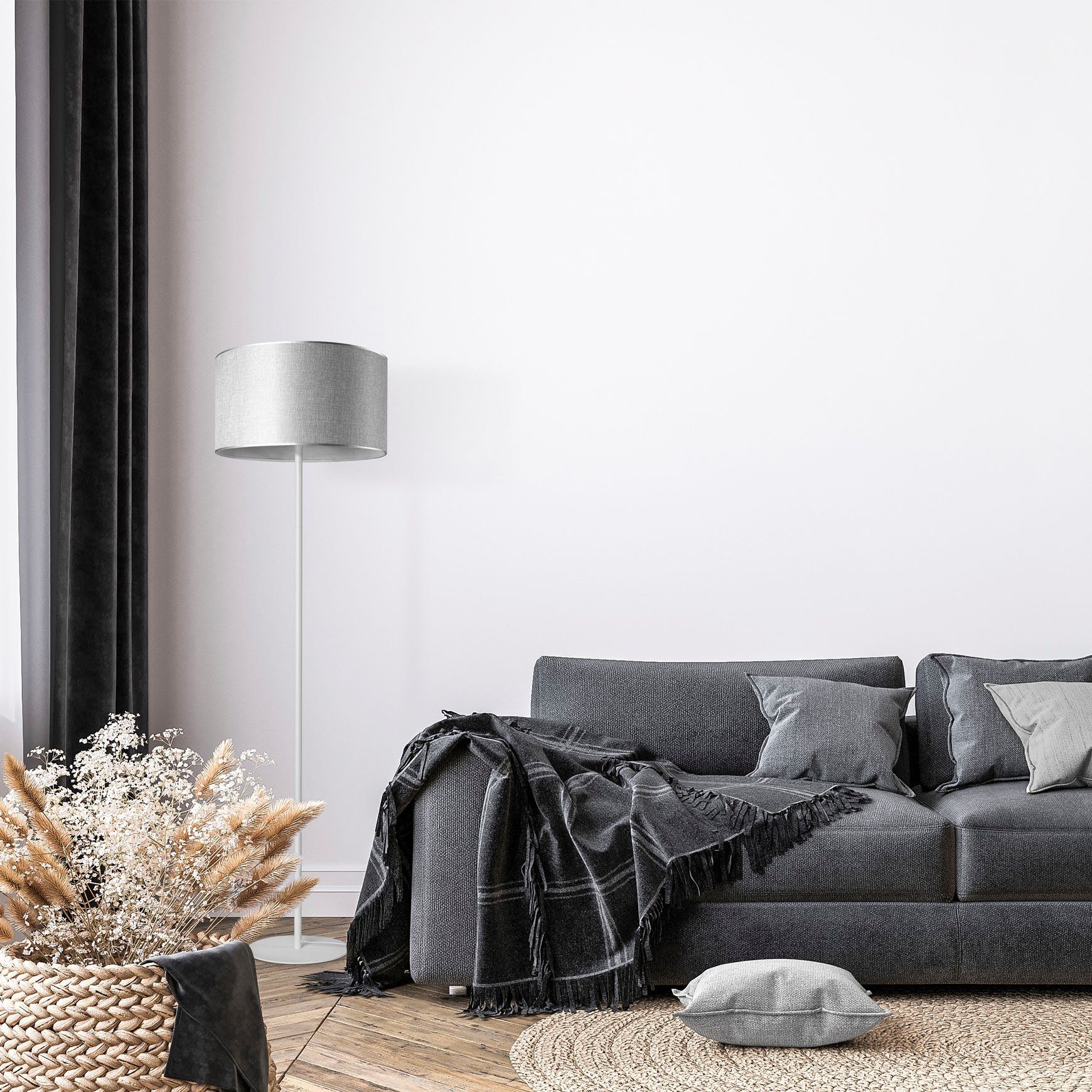 Paco Home Staande lamp LUCA CANVAS UNI COLOR Lampenkap stof woonkamer leeslamp kantoor E27 vloerlamp Scandi