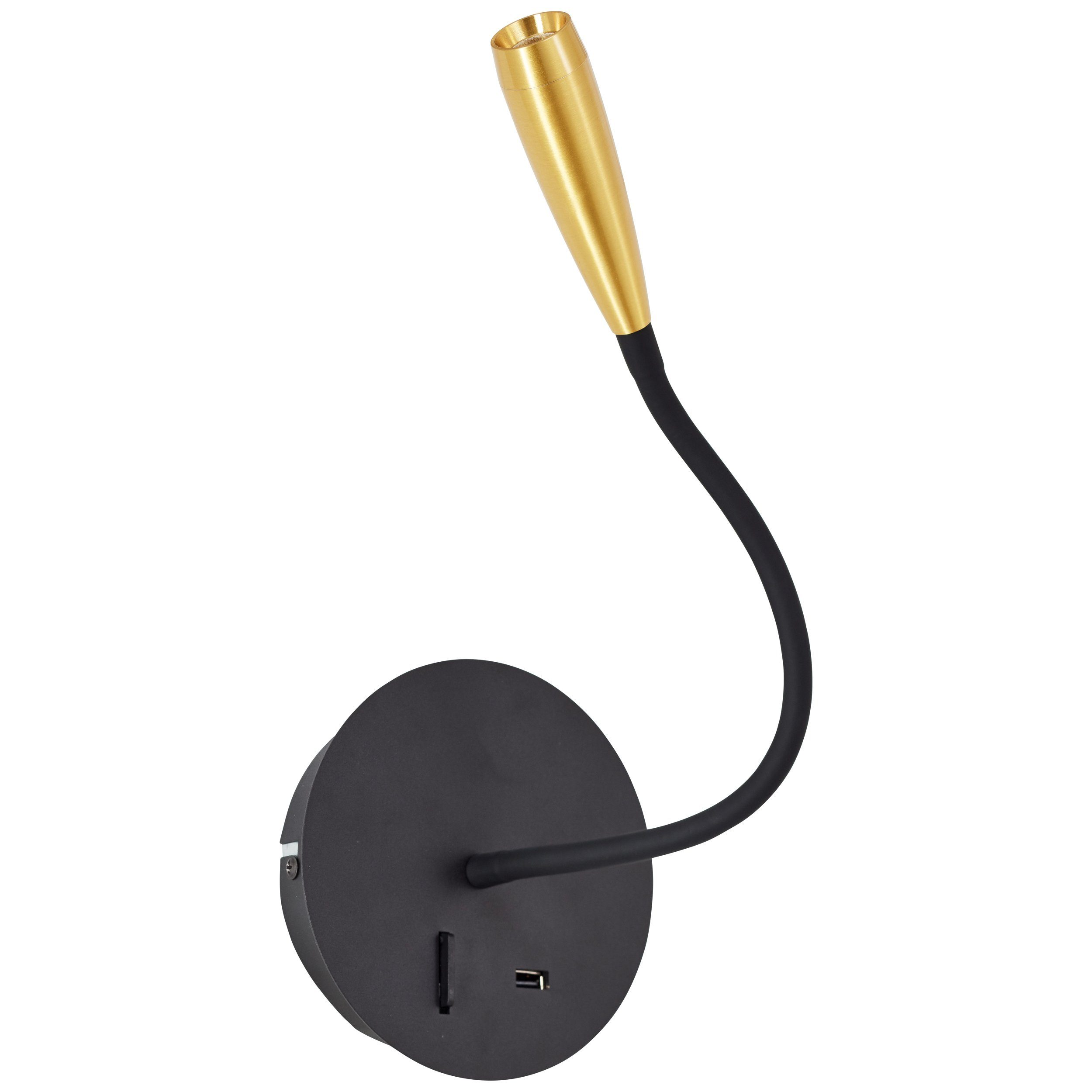 Brilliant Leuchten Led-wandlamp JUTTA USB-aansluiting, flexibele leesarm, 170 lm, 3000 K