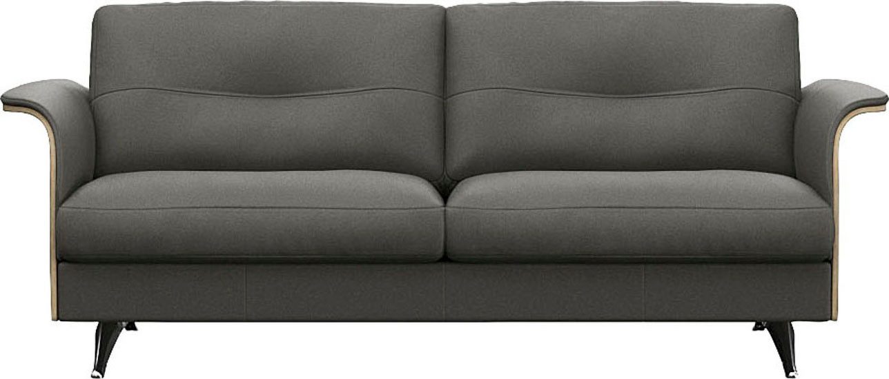 FLEXLUX 2,5-zitsbank Glow sofa, bank Premium zit: koudschuim & vering, armleuning van geolied eiken, voet van aluminium grijs, 2-zitsbanken,