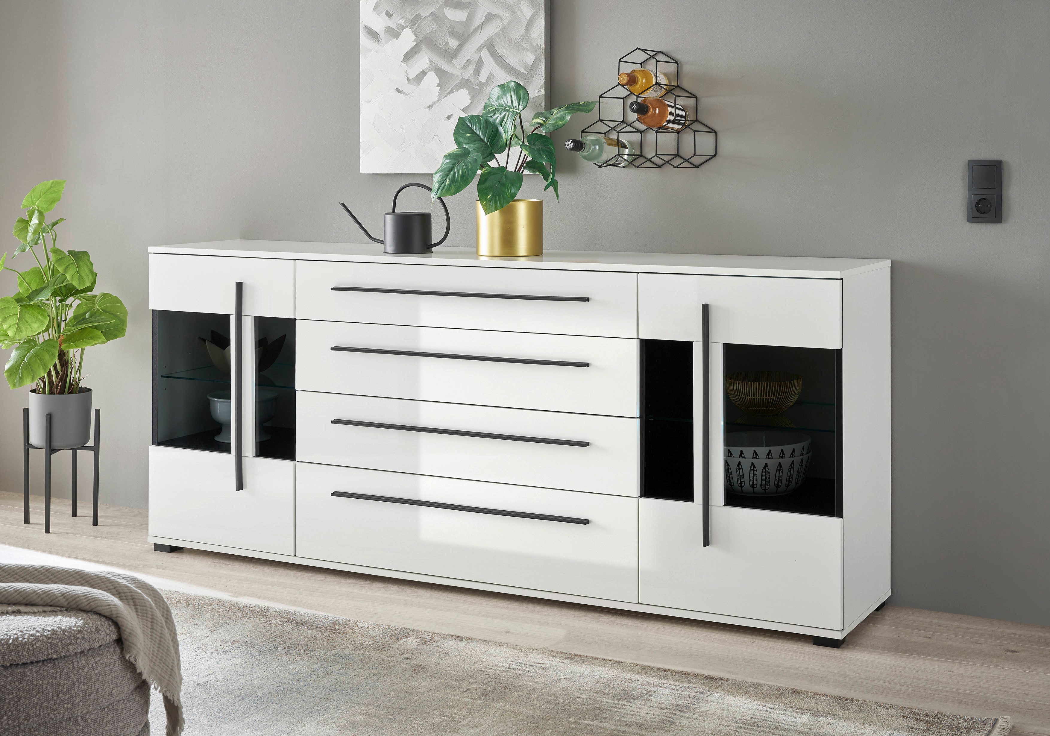 INOSIGN Dressoir Cantara, moderne kast, commode in Eiken Evoke of wit zwarte stanggreep, voldoende opbergruimte, veelzijdig inzetbaar