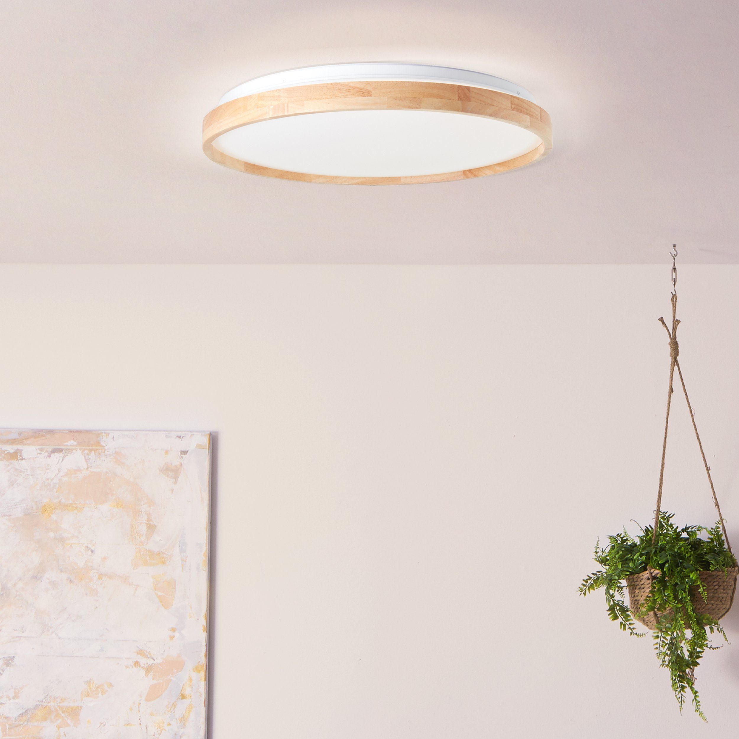 Brilliant Leuchten Led-plafondlamp Alson 3300 lm, ø 50 cm, metaal/hout/kunststof, licht hout/wit