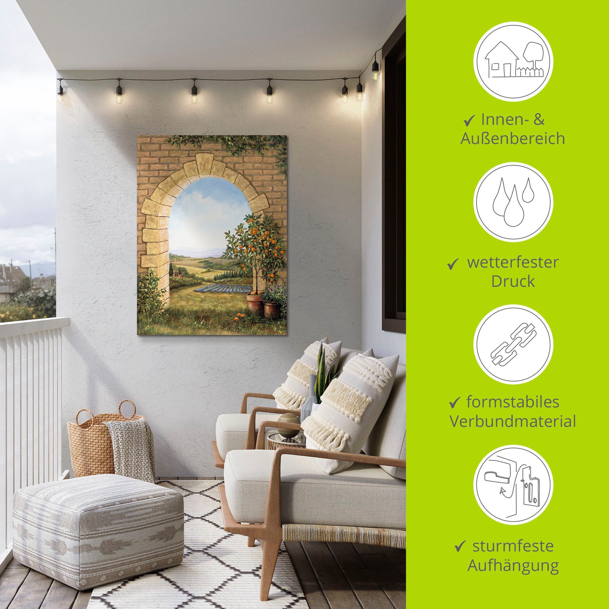 Artland Artprint Sinaasappelboompje voor de boog als artprint van aluminium, artprint voor buiten, artprint op linnen, poster, muursticker