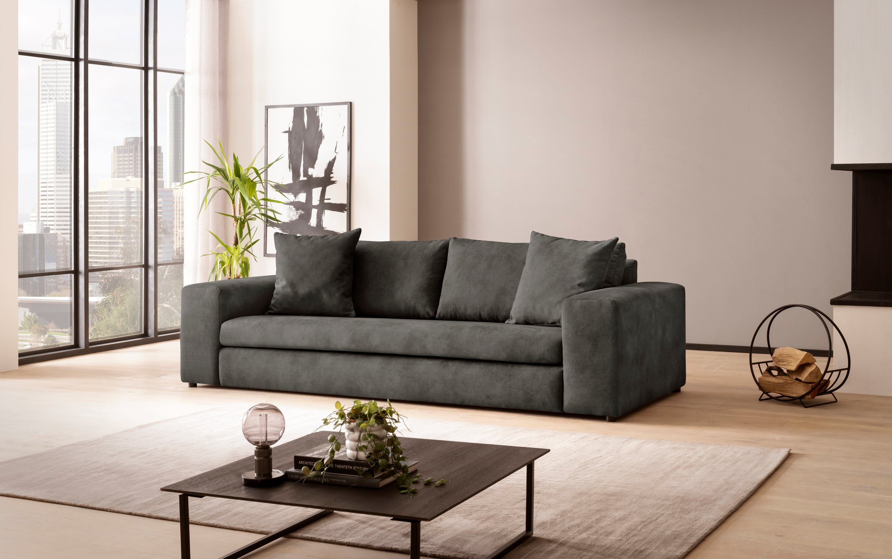 andas 3-zitsbank SLEETLAND XXL in fluweel of vintage lederlook