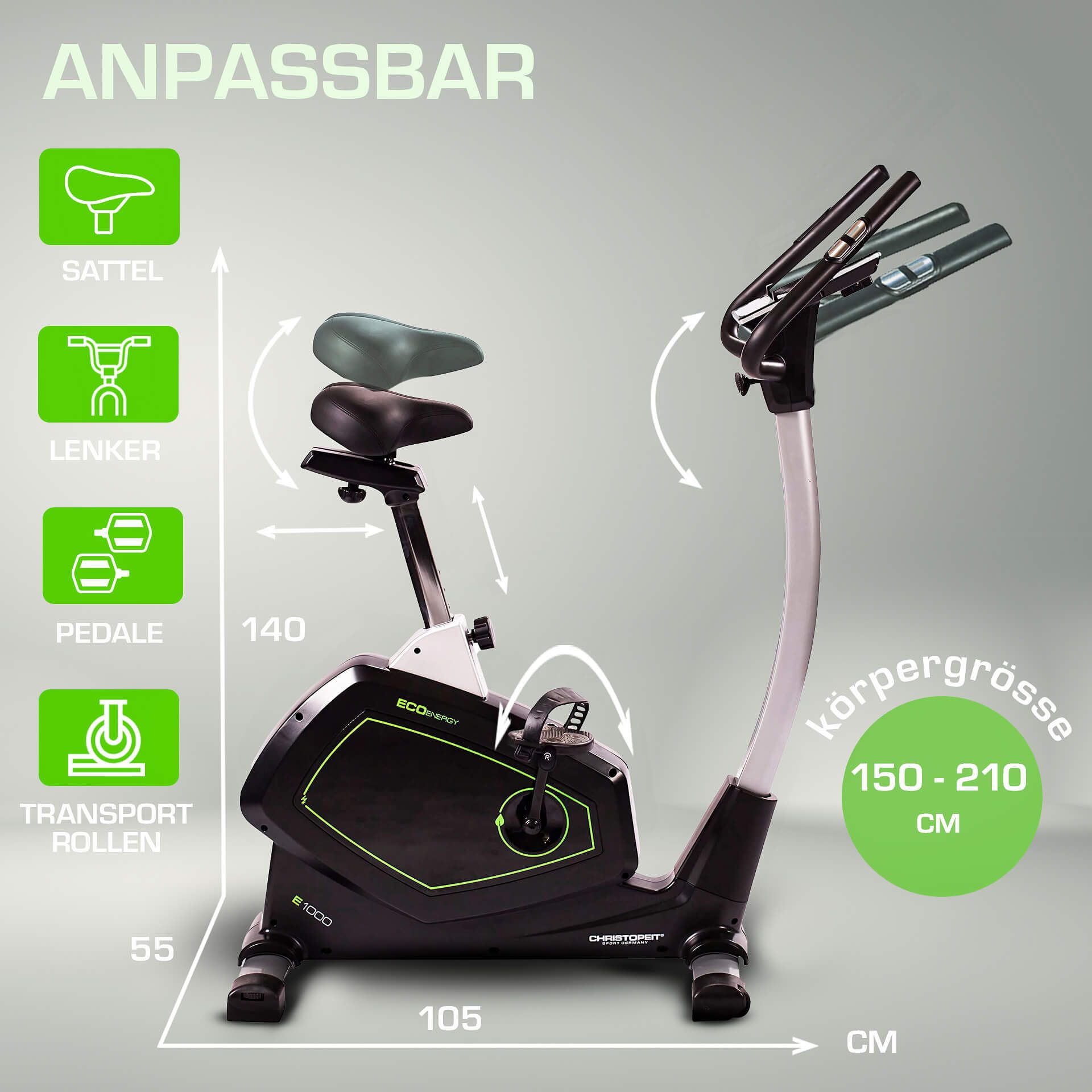 Christopeit Sport® Ergometer Eco 1000 Swinggewicht ca. 10 kg, 24 weerstandsniveaus