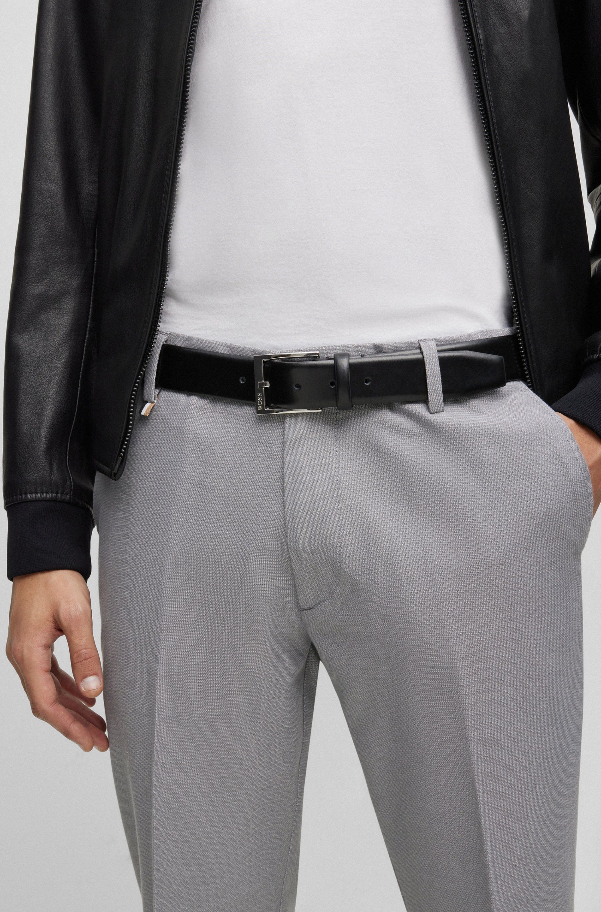 Boss Leren riem Elloy-PC-An_Sz35 met subtiele boss-reliëf op de sluiting