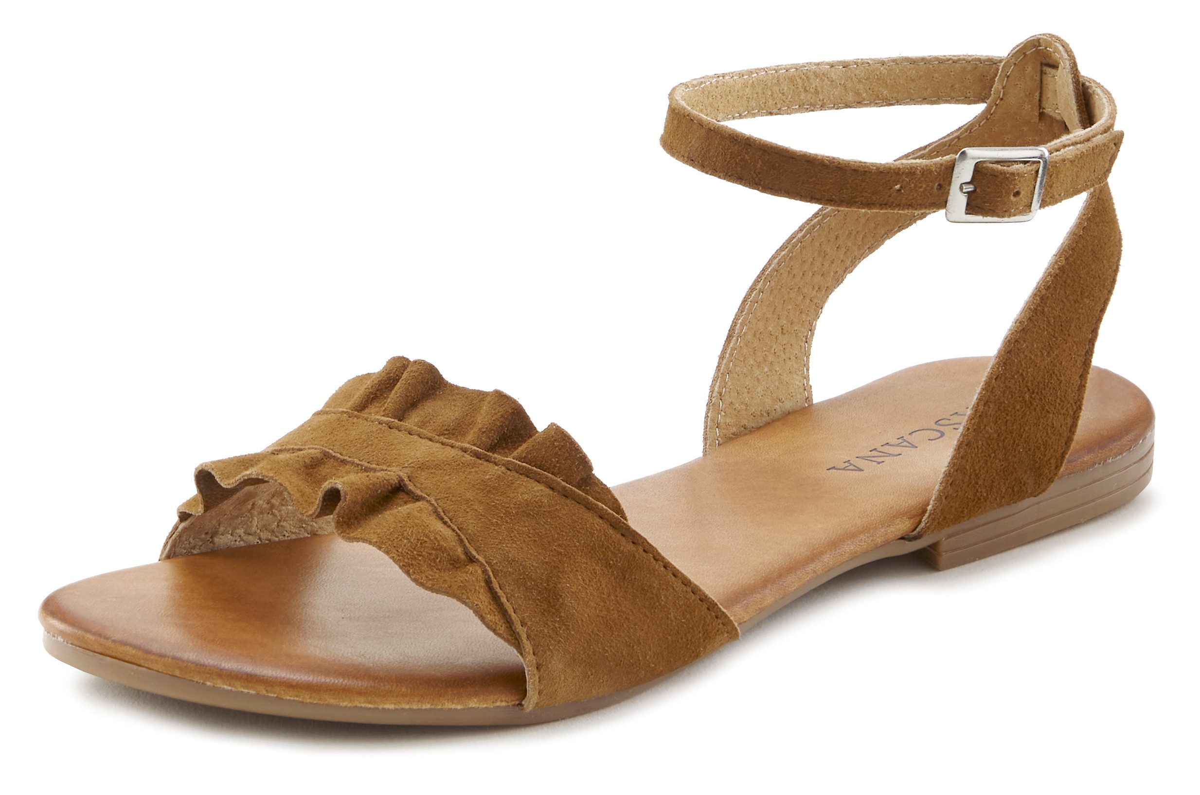 Lascana Sandalen Zomerschoen Sandalette, zomerschoen van hoogwaardig leer met kleine ruches
