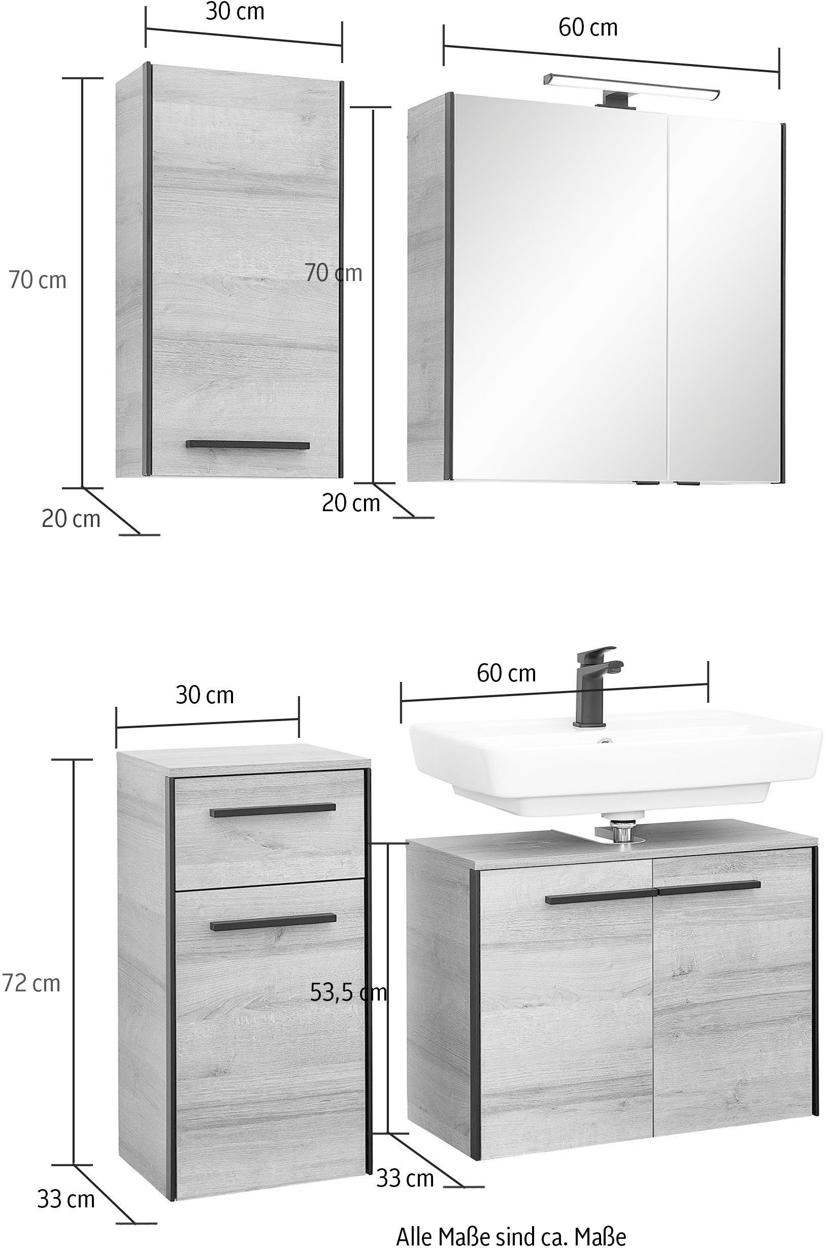 Saphir Badkamerserie Quickset 395 4-delig, wastafelonderkast met led-spiegelkast (4-delig)