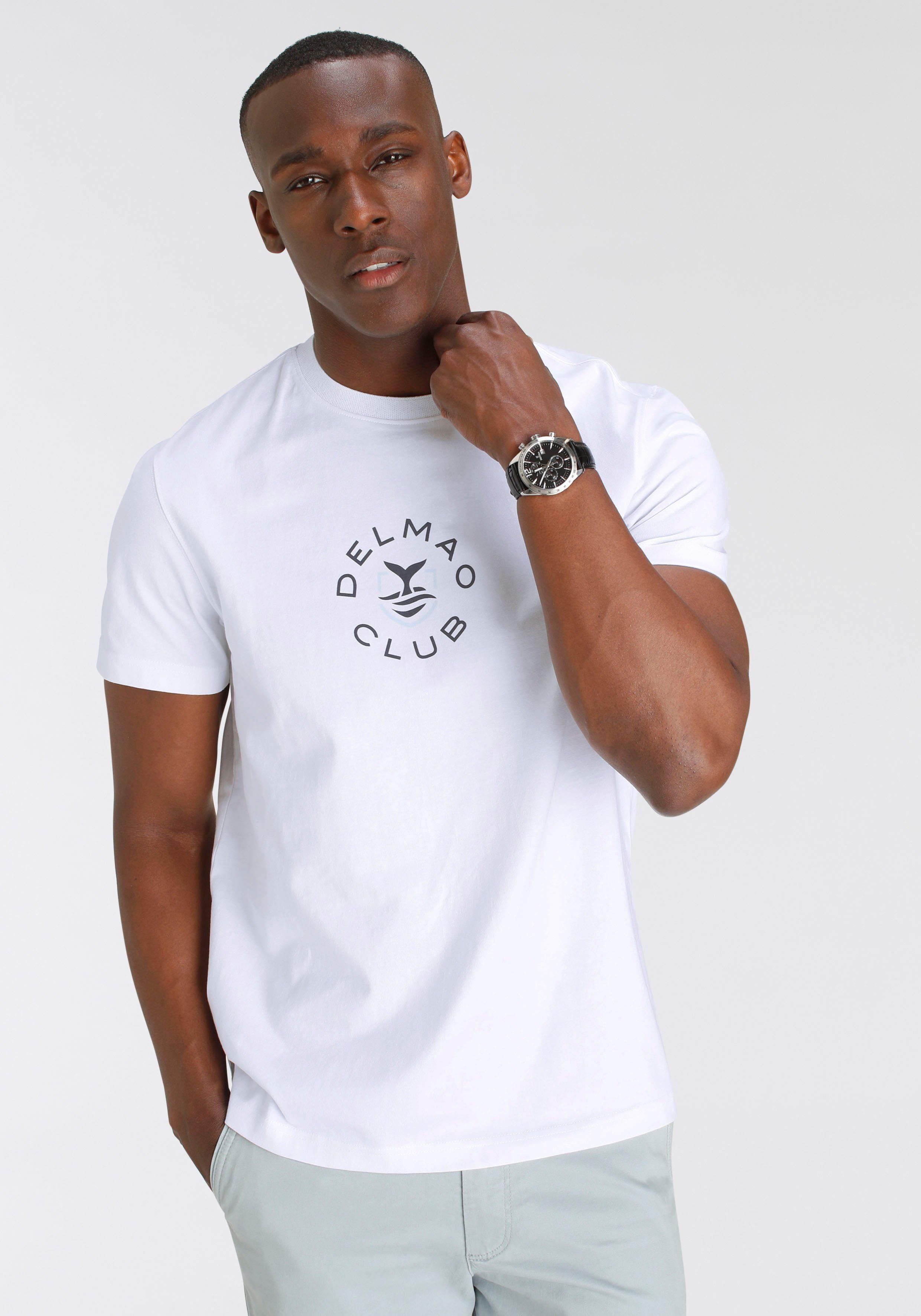 DELMAO T-shirt Korte mouw, casual pasvorm, met print en opschrift, ronde hals