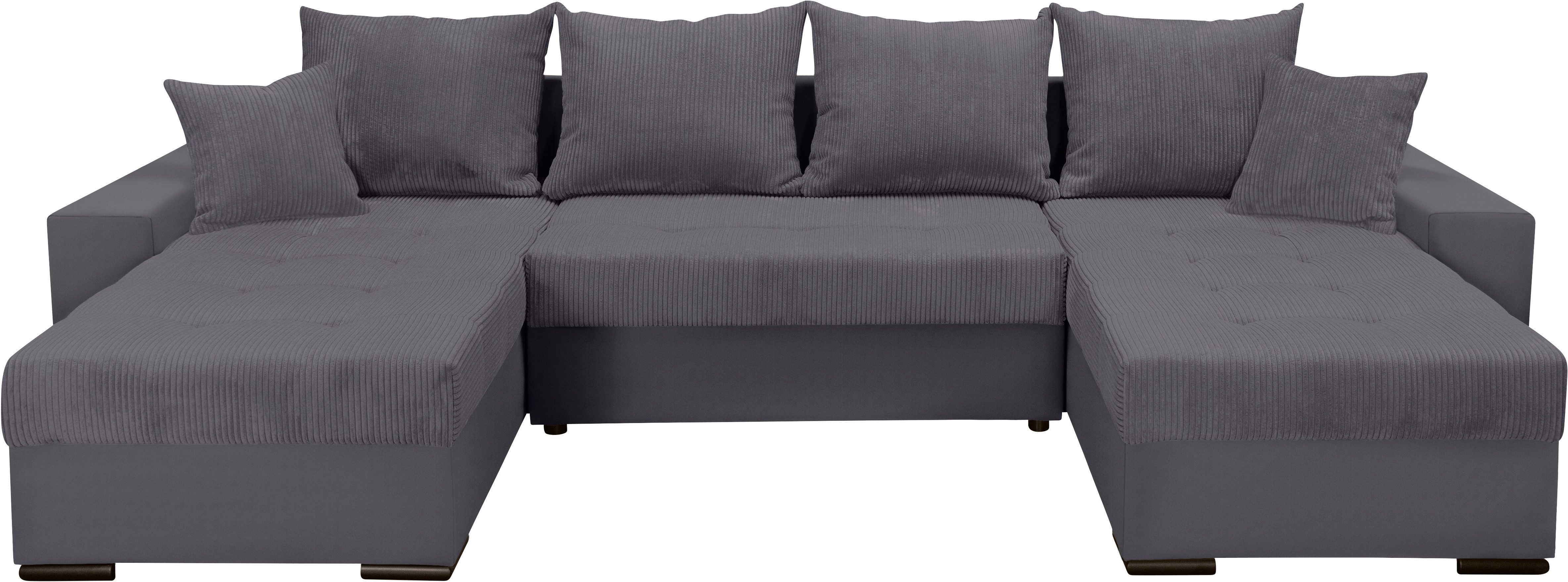 COLLECTION AB Zithoek XL-Josy U-vorm, breedte 313 cm, cord-/mix incl. bedfunctie, bedlade, met 4 gelijk grote rugkussens