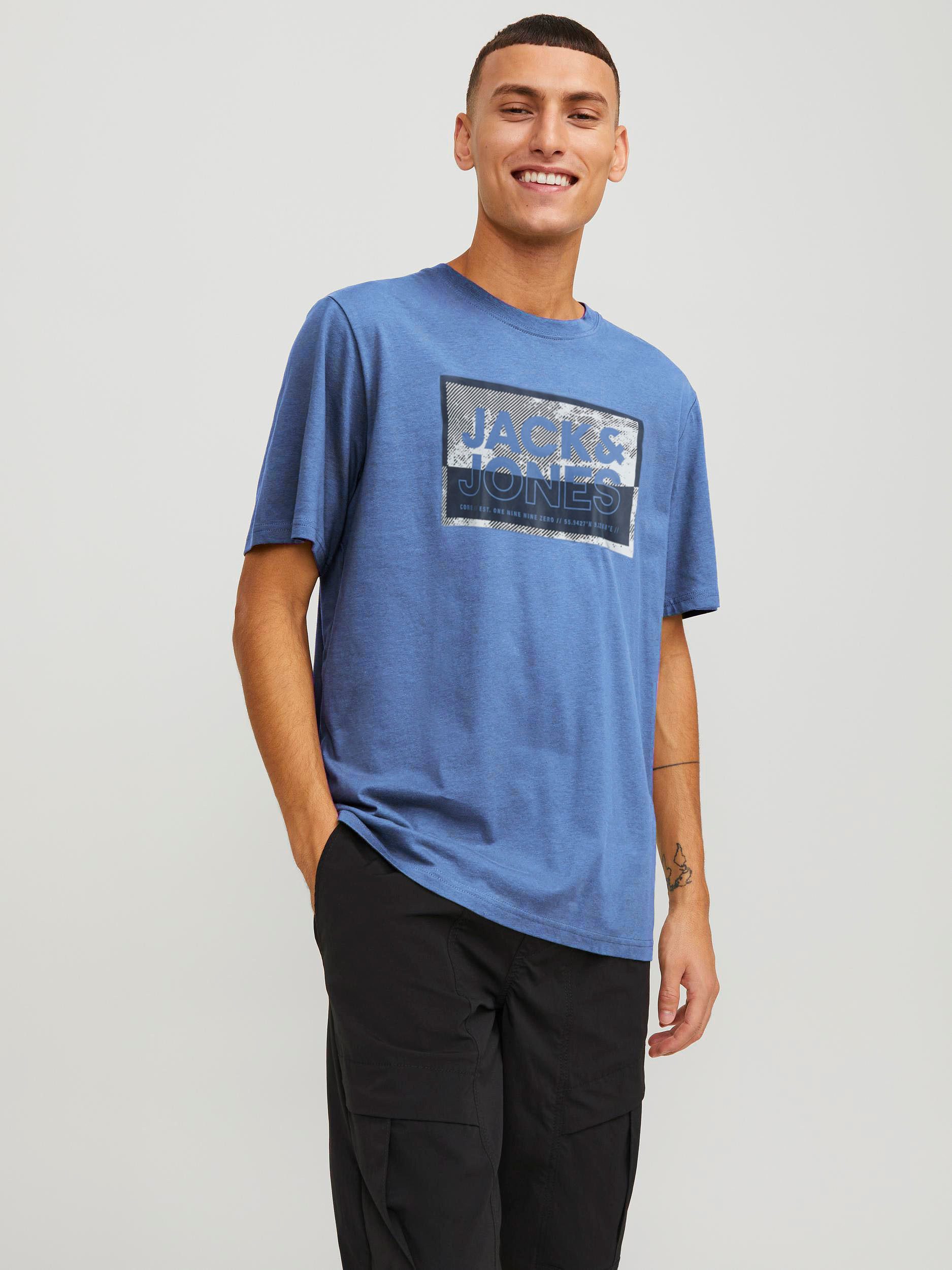 Jack & Jones Shirt met korte mouwen JCOLOGAN TEE SS CREW NECK SS24 LN heren t-shirts maat M blauw