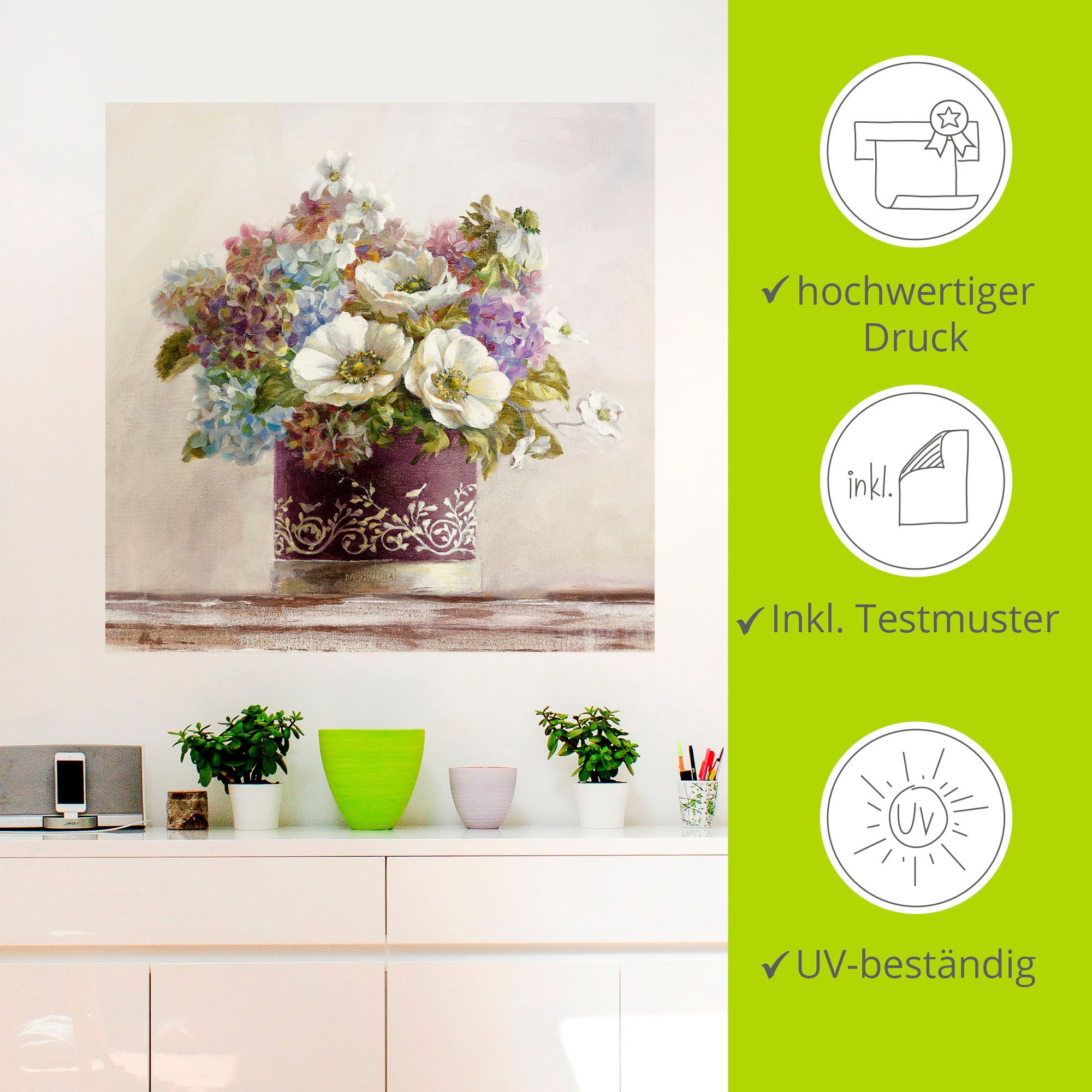 Artland Artprint Anemonen in Auberginer hoedendoos als artprint op linnen, poster, muursticker in verschillende maten