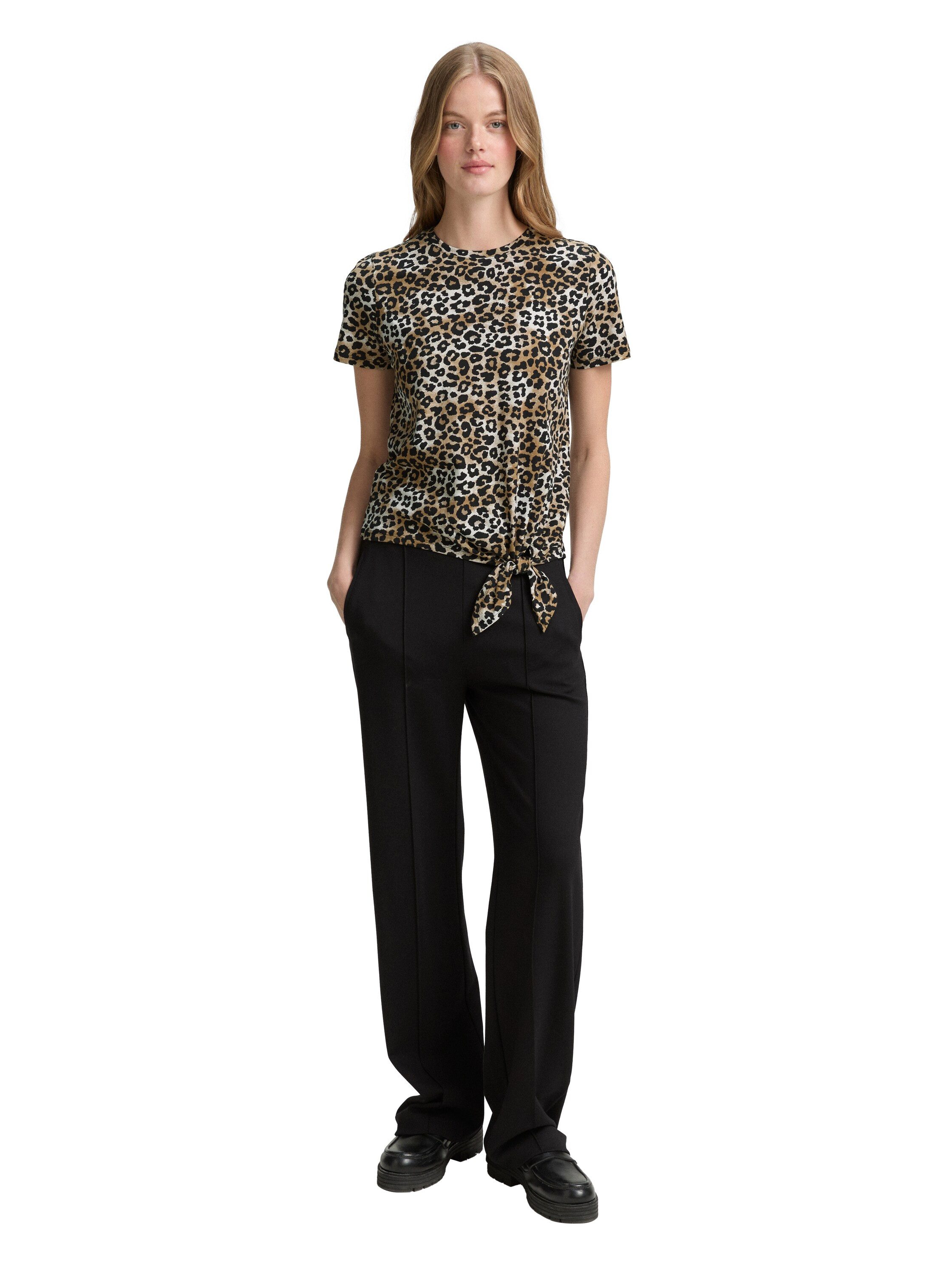 Tom Tailor Denim T-shirt met minimalprint en zij-knoop