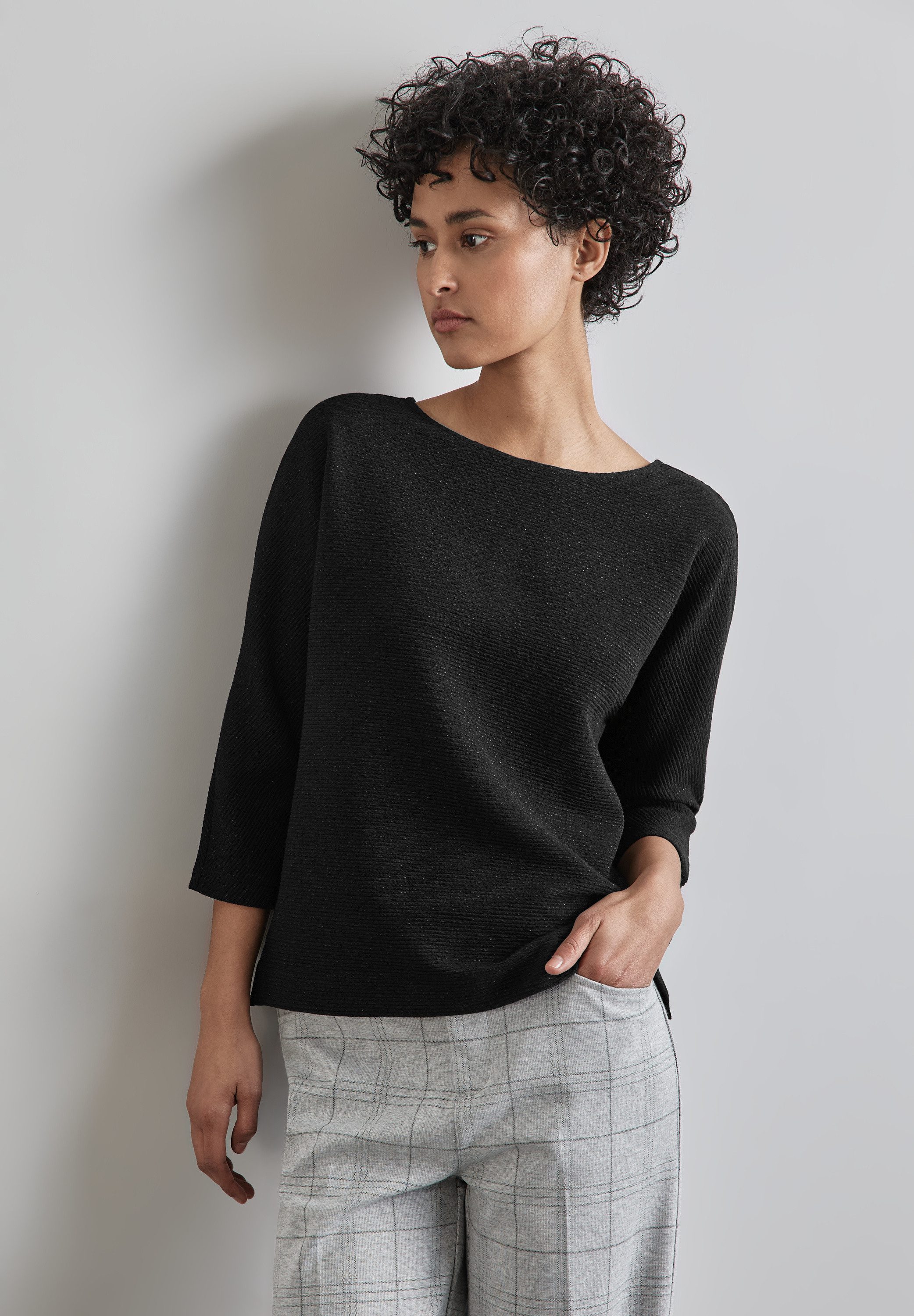 STREET ONE Shirt met 3/4 mouwen met een fijne structuur dames shirts met 3/4 mouwen maat 42 zwart
