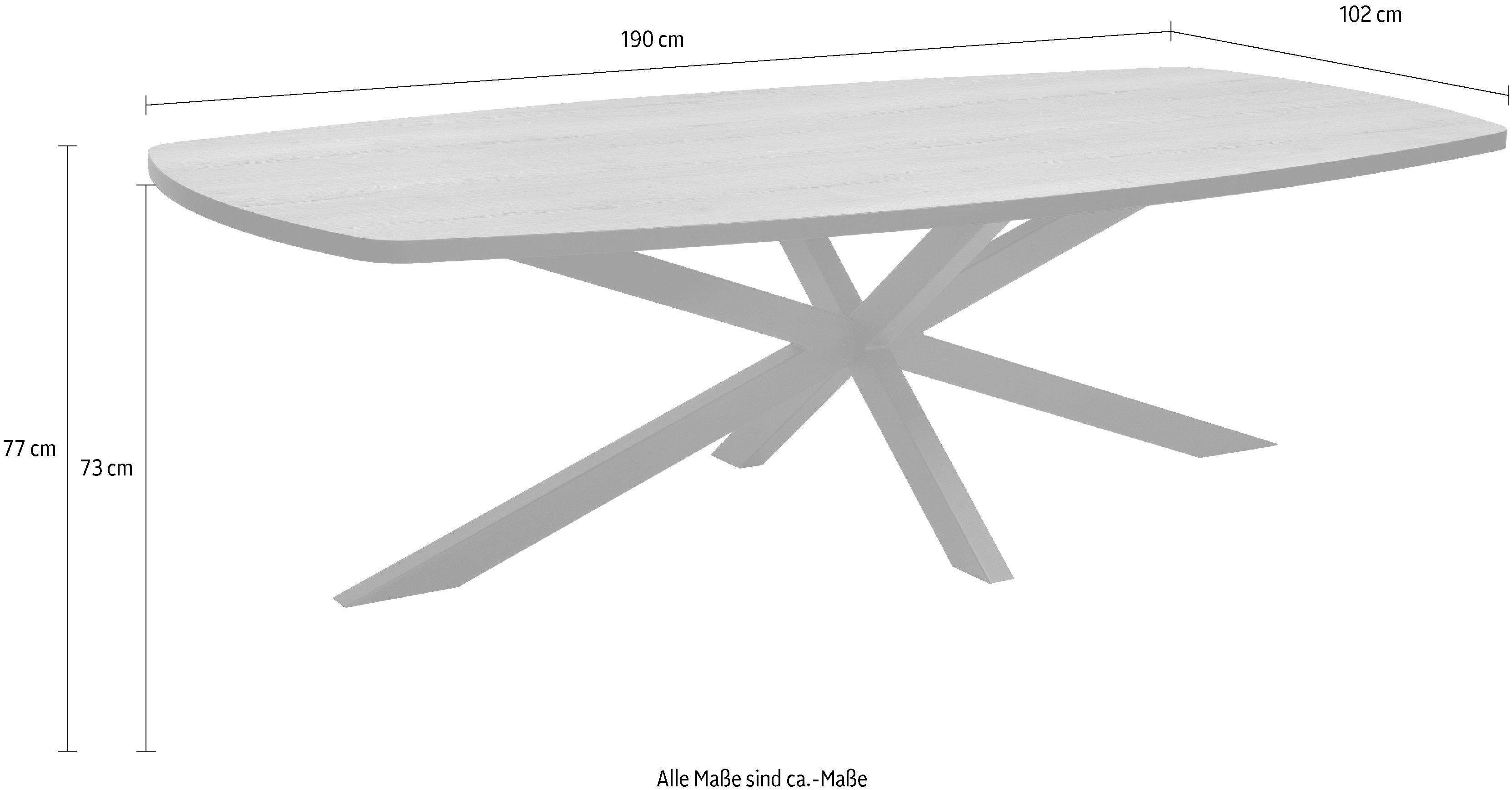 OMG Design Eettafel Costa Tijdloze landelijke stijl, breedte 190 cm, moderne bootsvorm