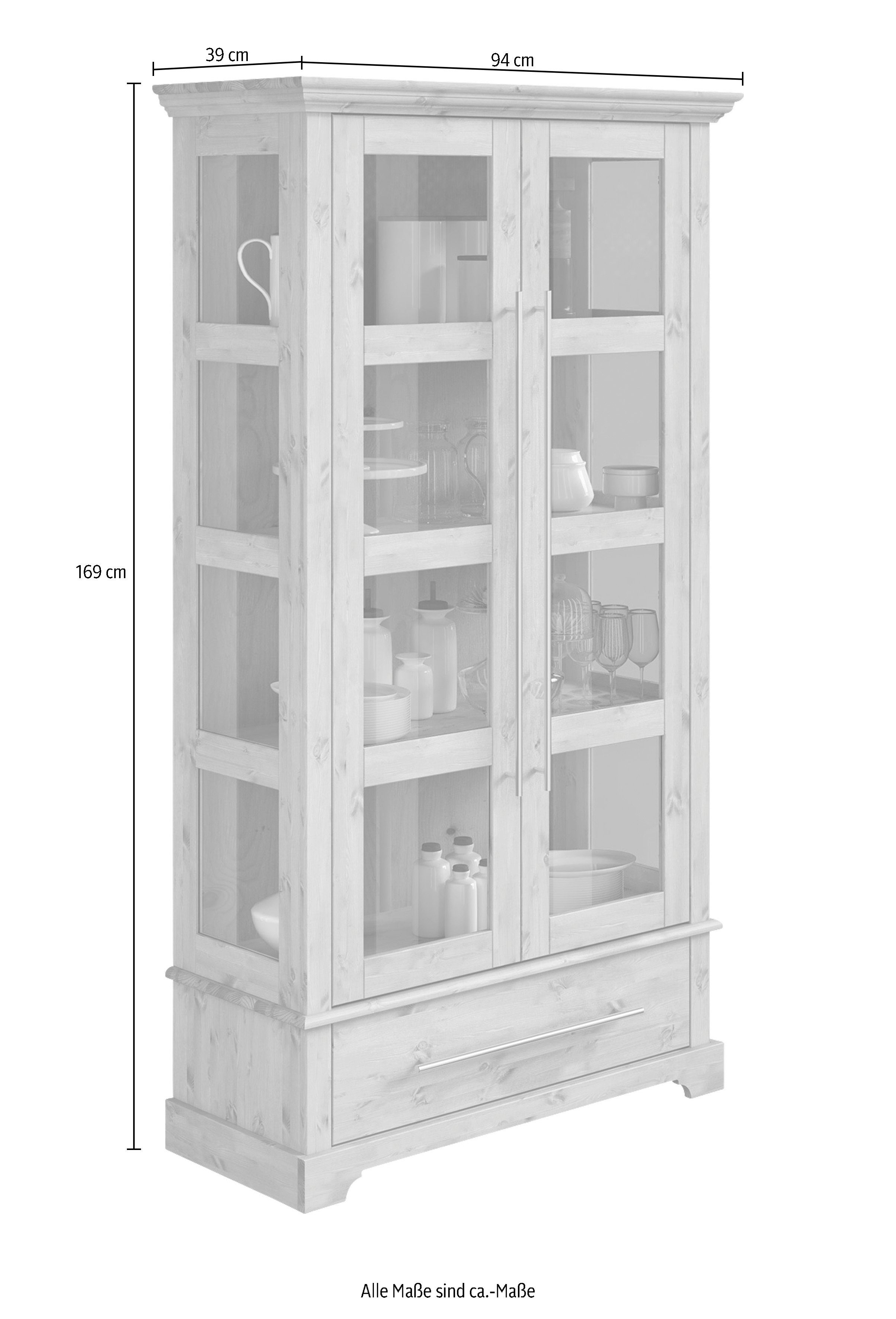 Home affaire Vitrinekast Meliss Hoogte 169 cm, breedte 94 cm, 2-deurs, massief grenen, FSC®