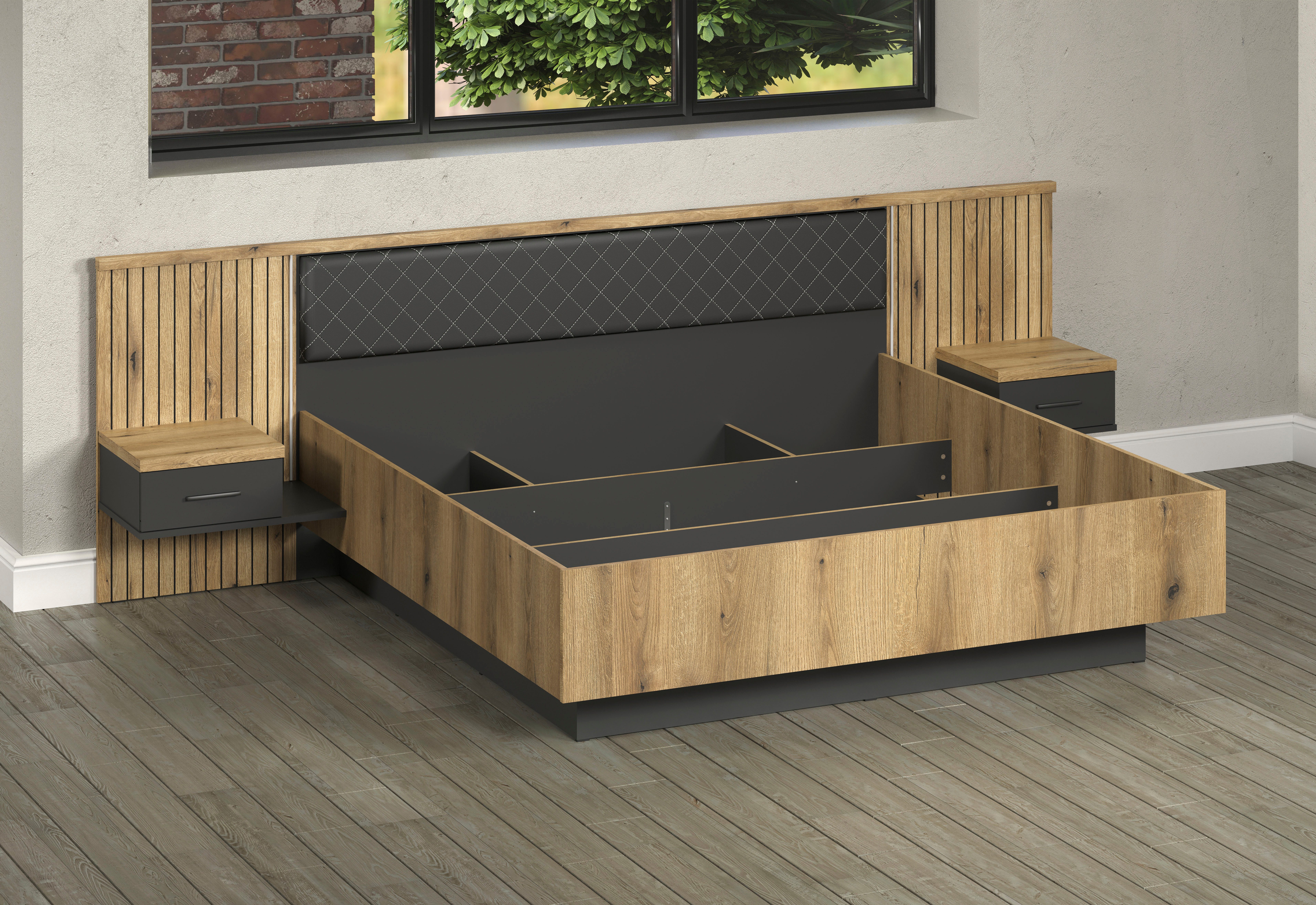 INOSIGN Bedframe Estepona Bed 180x200 cm inclusief nachtkastjes - met indirecte verlichting (1-delig)