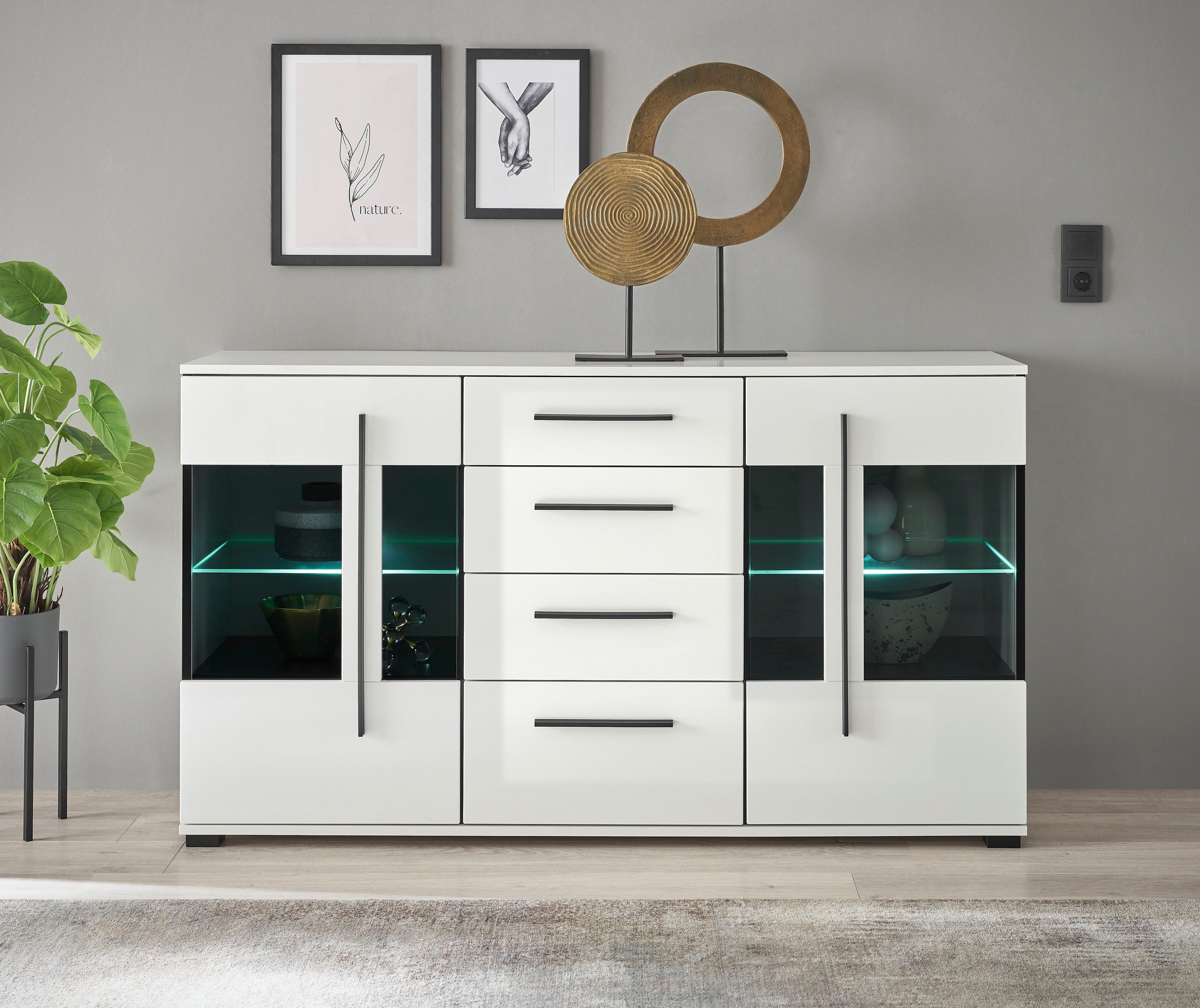 INOSIGN Dressoir Cantara, moderne kast, commode in Eiken Evoke of wit zwarte stanggreep, voldoende opbergruimte, veelzijdig inzetbaar