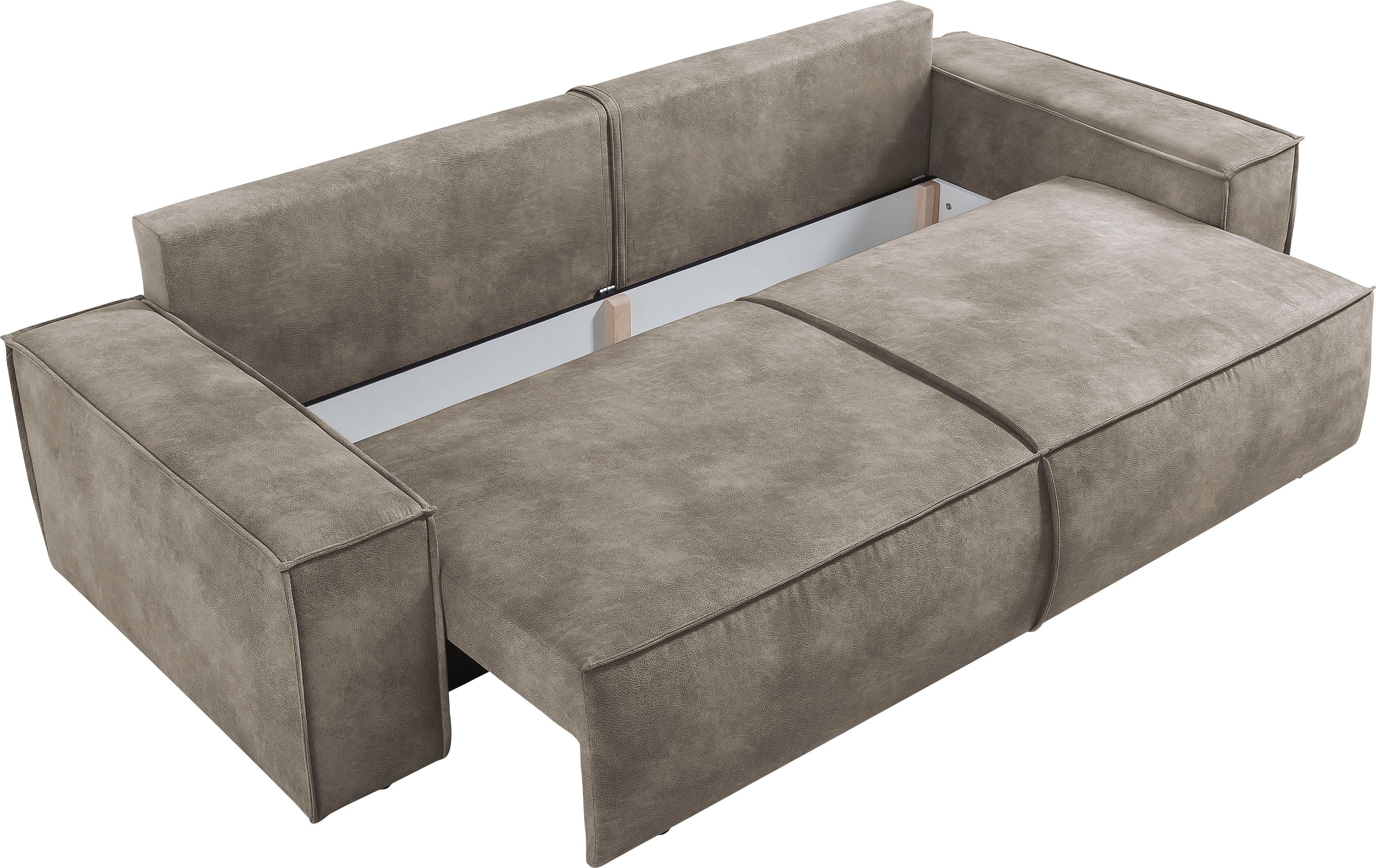 Home affaire 3-zitsbank SHERWOOD slaapbank (257 cm) ribfluweel, velours, vintage lederlook