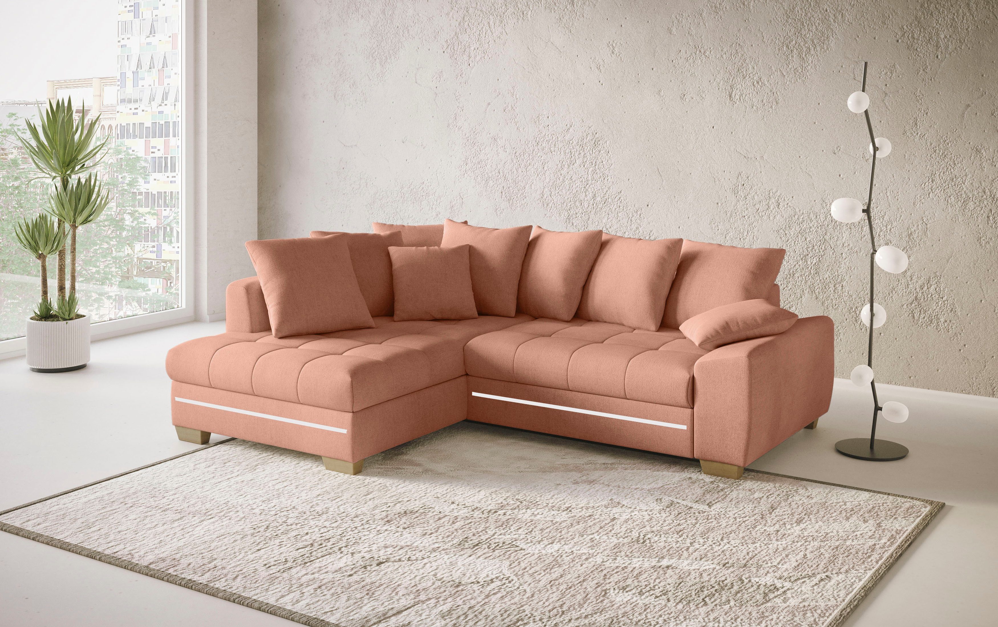 Mr. Couch Hoekbank Nikita II, L-vorm met koudschuim, rgb-led-verlichting, optioneel met bed, bedlade