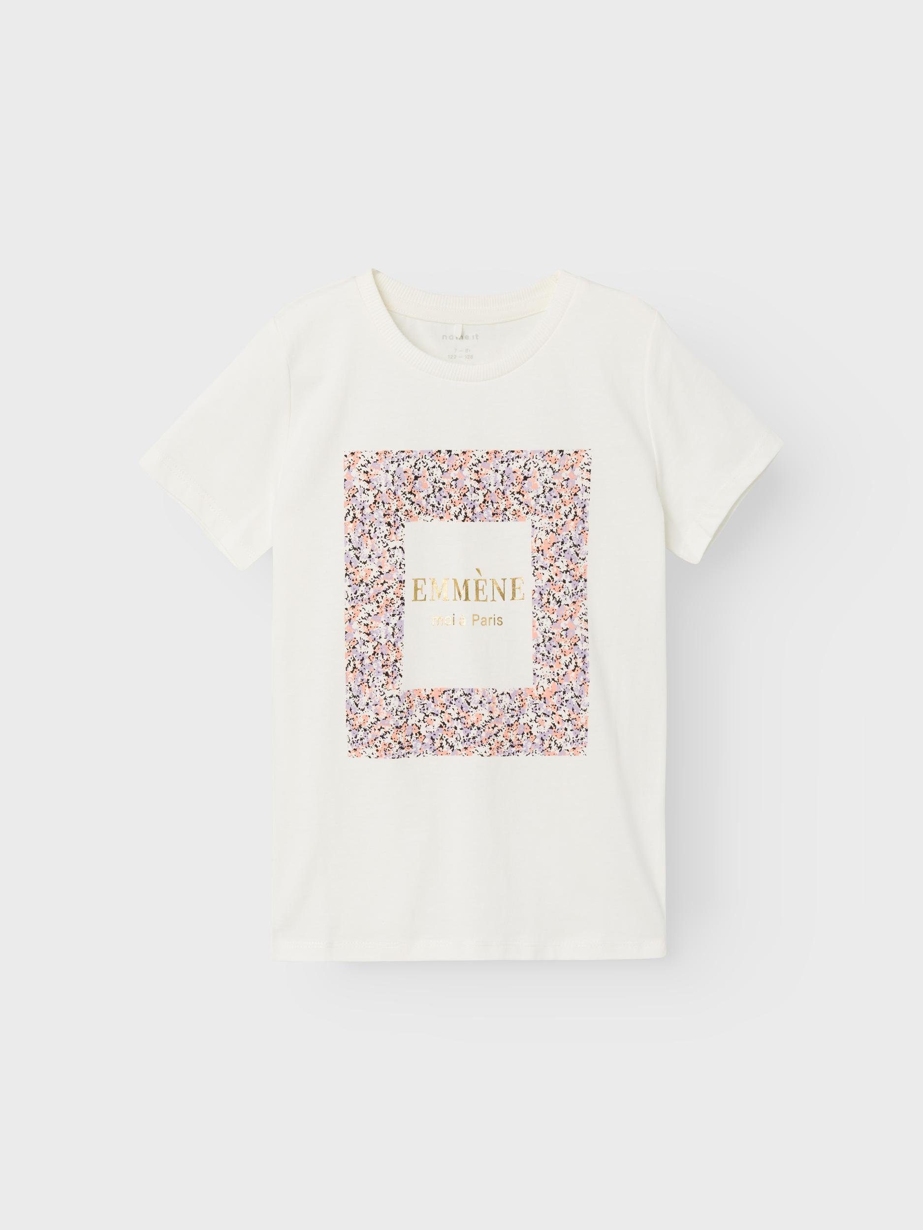 Name it KIDS T-shirt NKFDISMILLA met printopdruk wit goud Meisjes Biologisch katoen Ronde hals 134 140