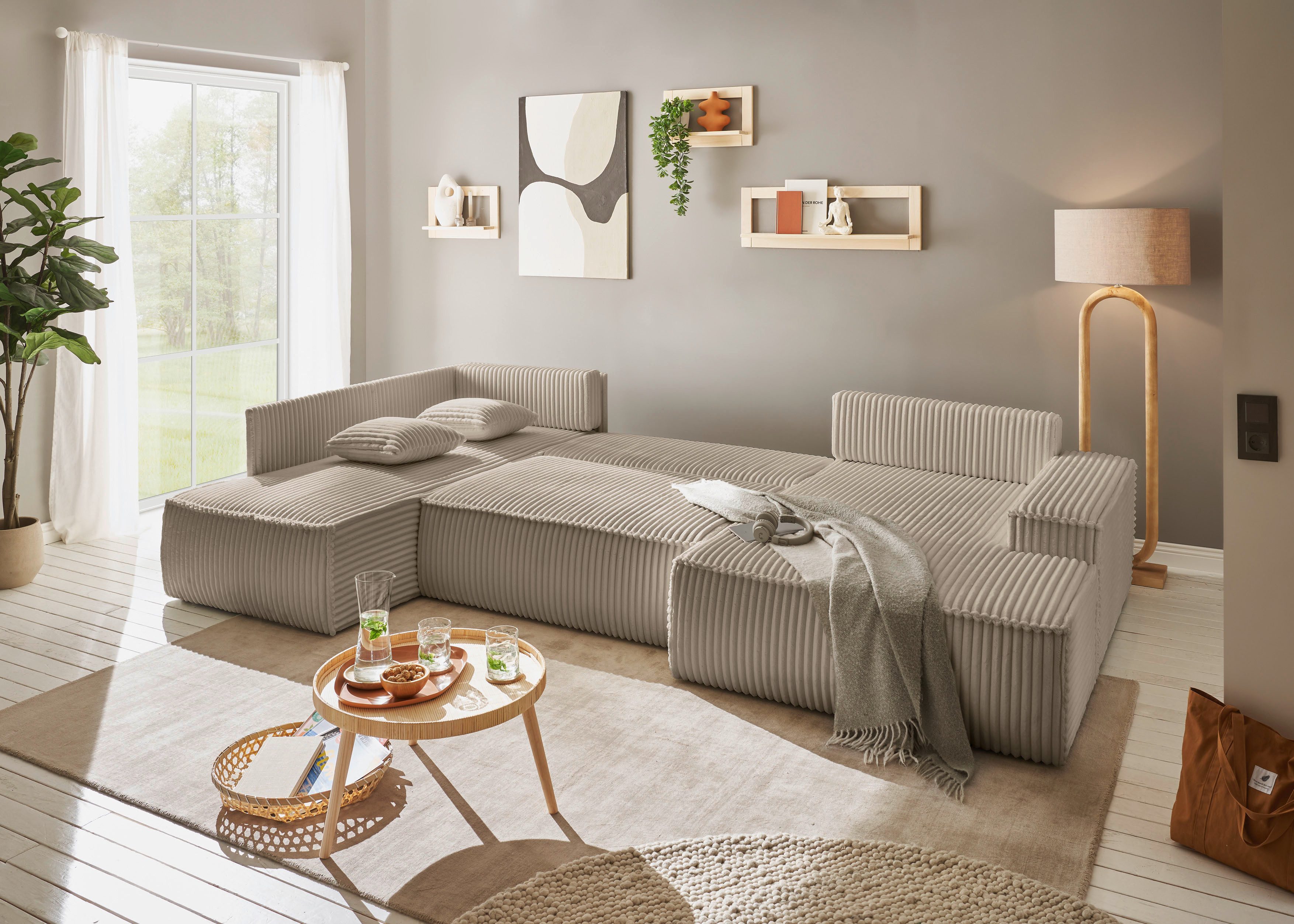 andas Zithoek FINNLEY U-model XXL 329 cm, bedbank, slaapfunctie m. bedkist
