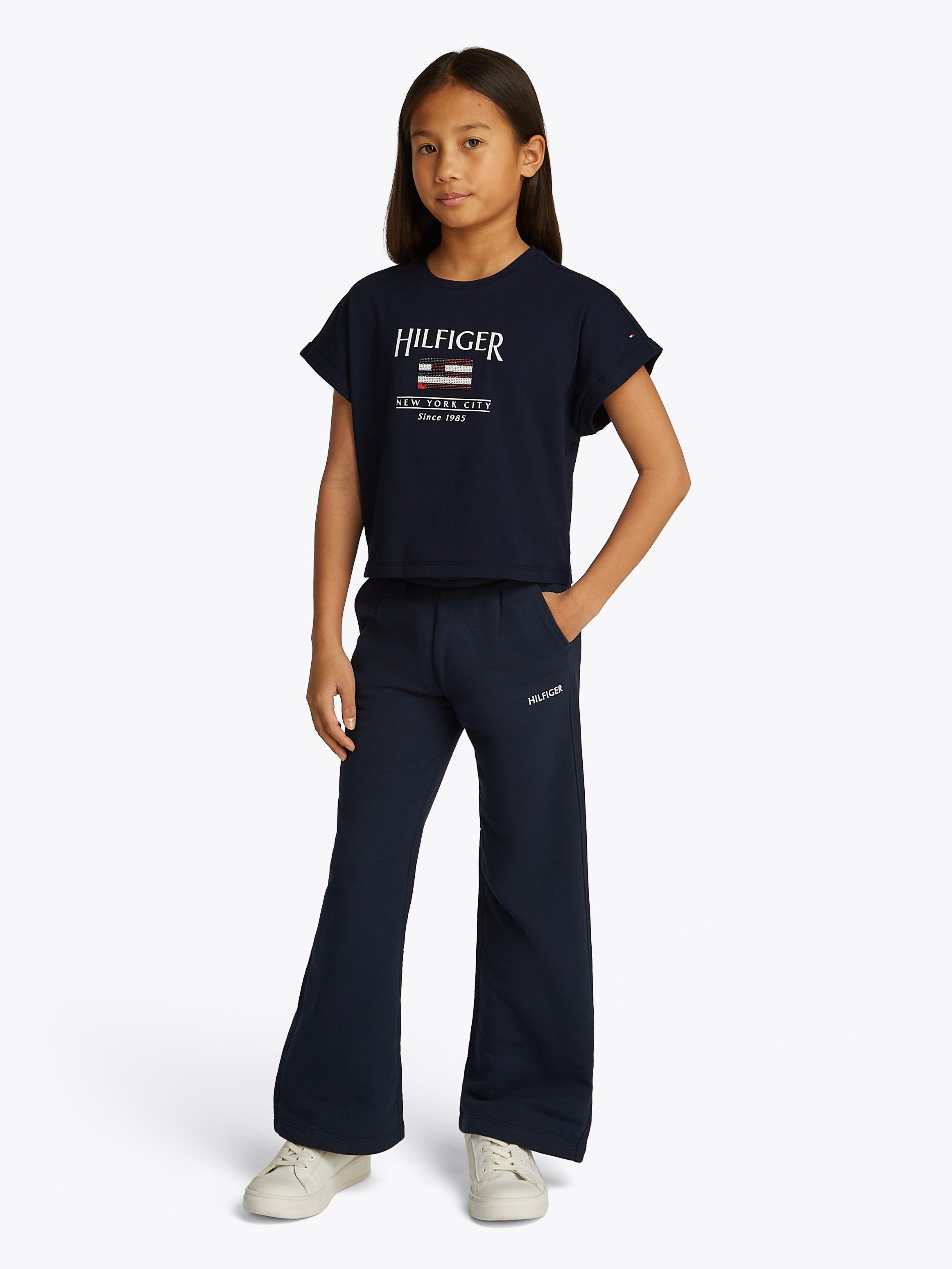 Tommy Hilfiger Shirt met korte mouwen HILFIGER SEQUINS FLAG TEE SS met pailletten, met logo-print