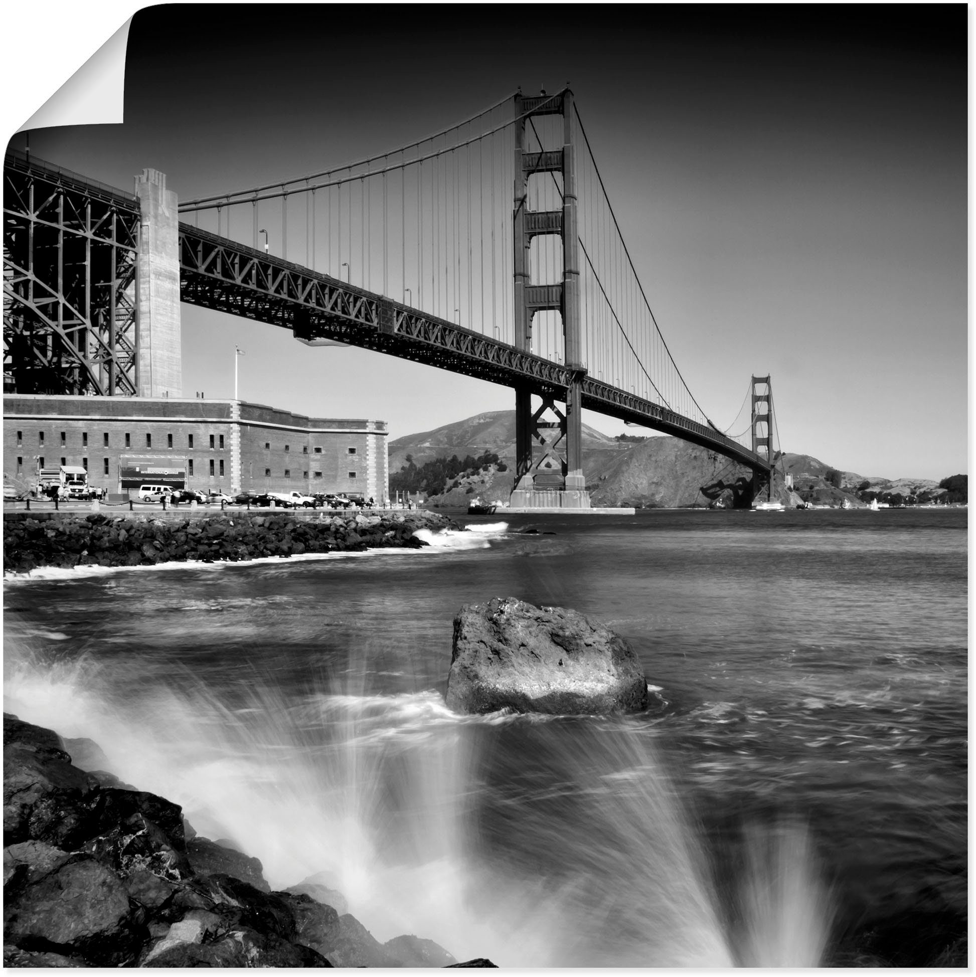 Artland Artprint Golden Gate Bridge met branding in vele afmetingen & productsoorten - artprint van aluminium / artprint voor buiten, artprint op linnen, poster, muursticker / wand