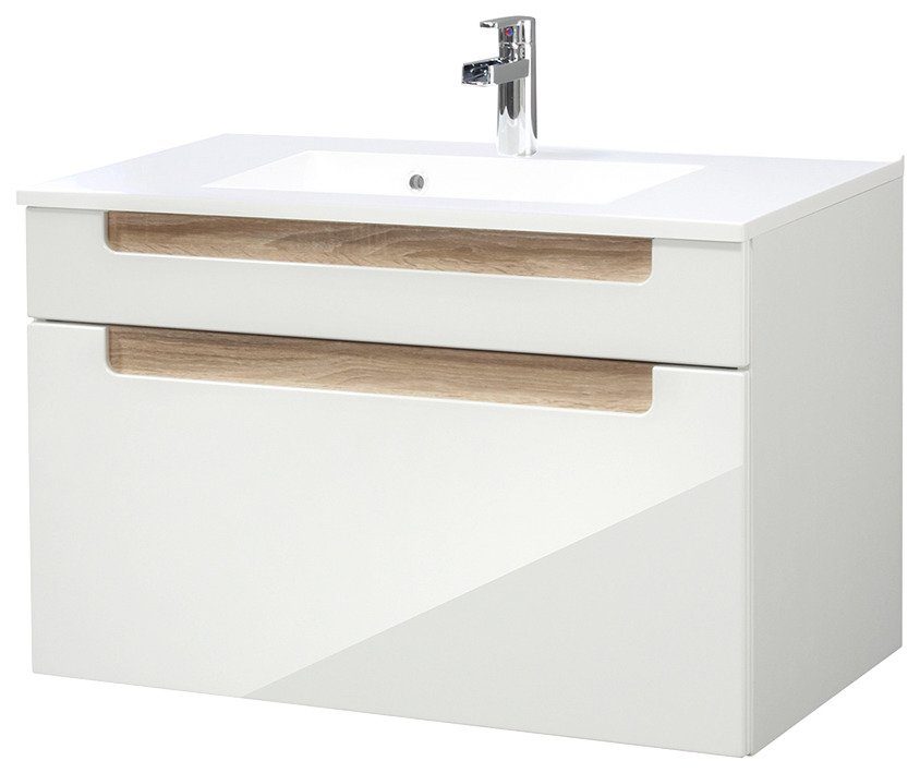 welltime Badkamerserie Siena Breedte 80 cm, wastafelonderkast met mineraalmarmeren wasbak (2-delig)