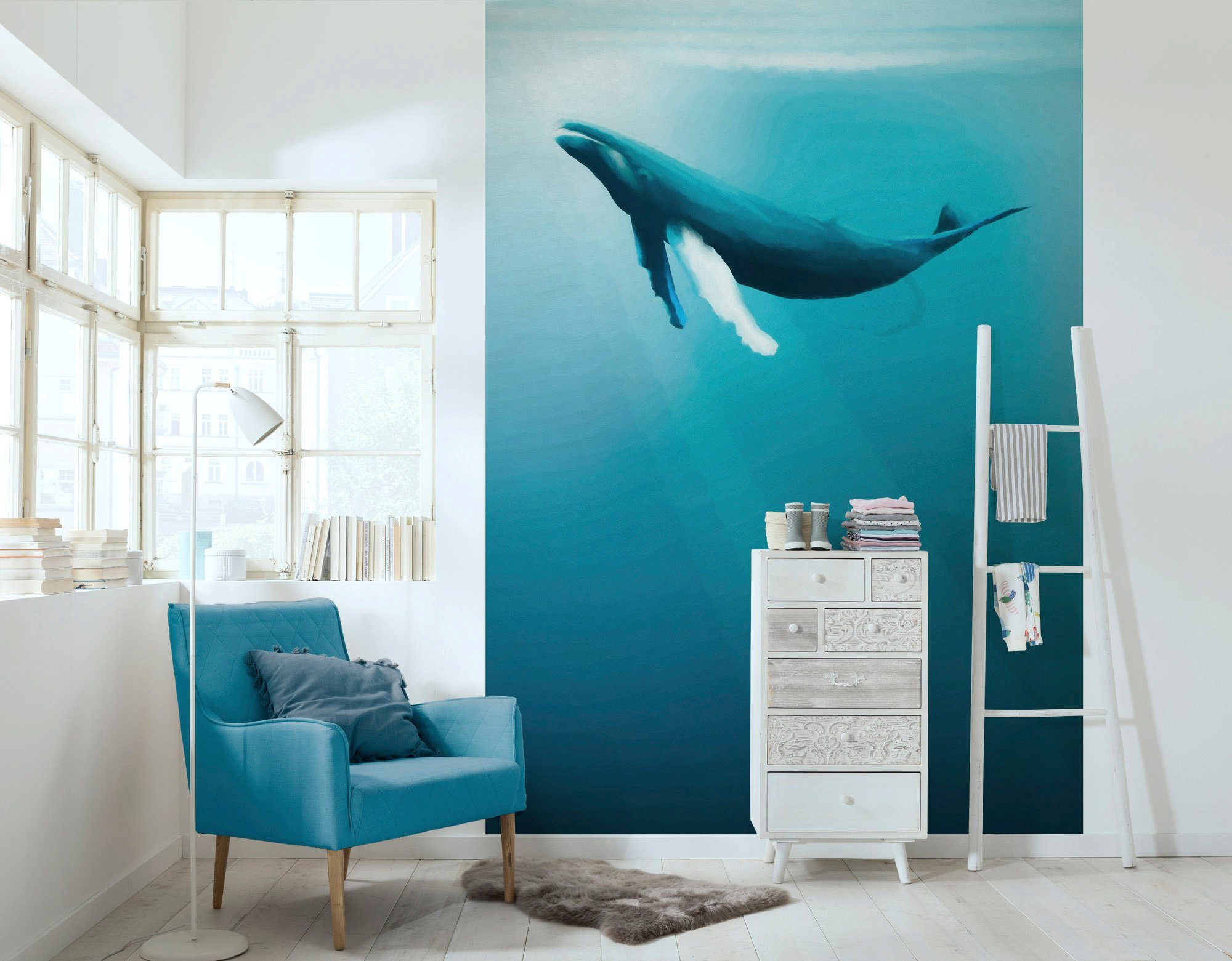 Komar Vliesbehang Digitale print vlies - Artsy Humpback Whale - Afmeting 200 x 280 cm
