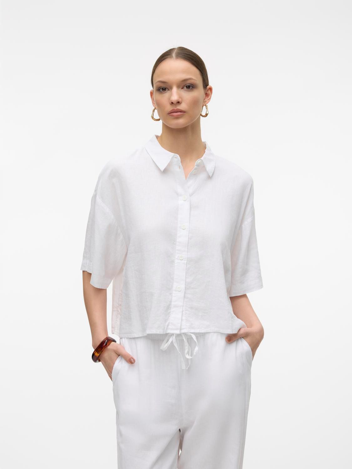 Vero Moda Overhemdblouse VMLINN LINEN 2/4 SHORT SHIRT WVN NOOS