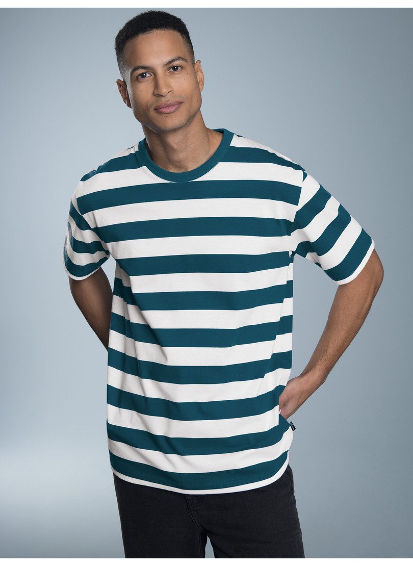Trigema T-shirt TRIGEMA Heavy T-shirt met streepjespatroon (1-delig) heren t-shirts maat M blauw