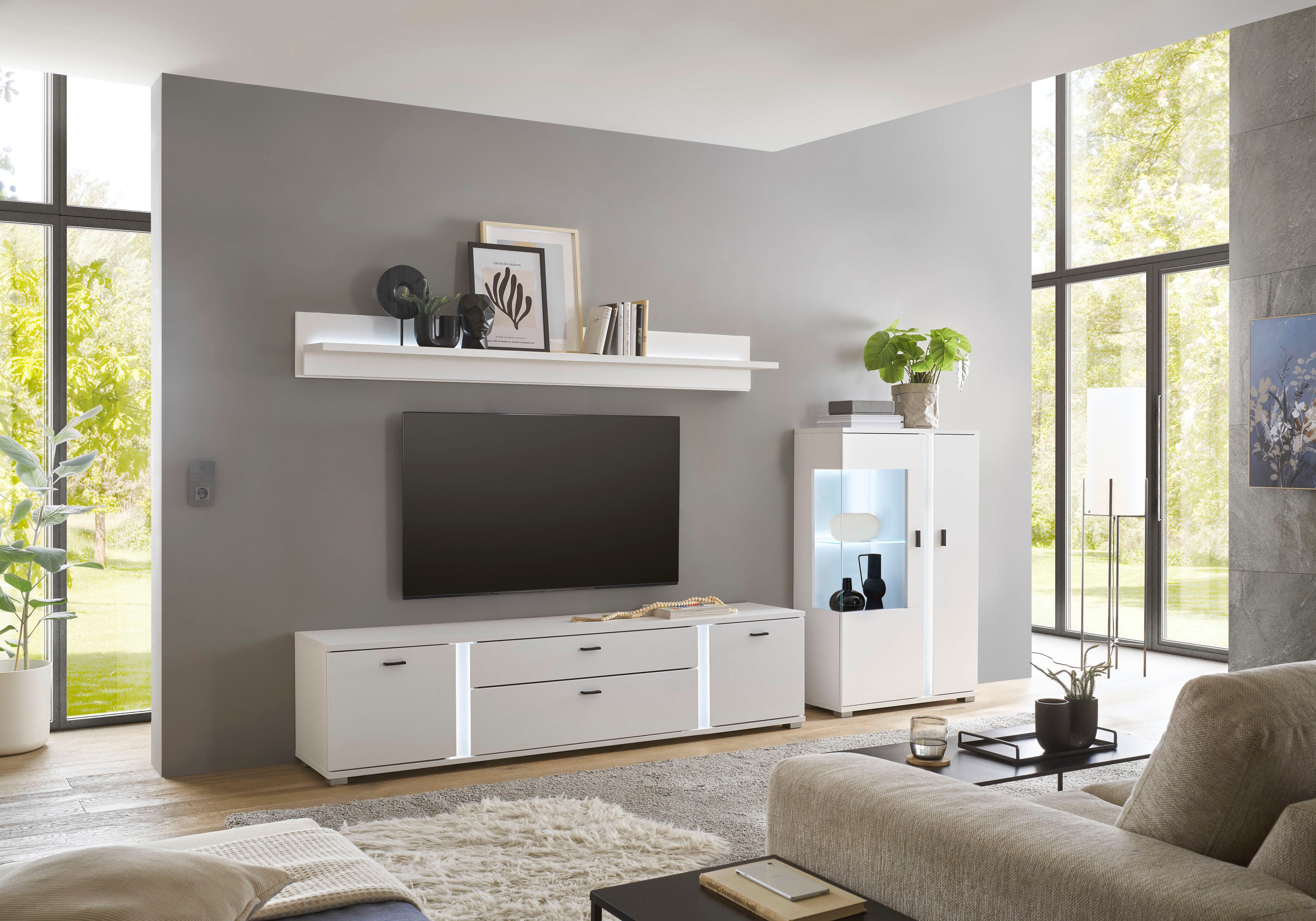 INOSIGN Wandmeubel Long Island in moderne trendkleur, inclusief verticale verlichting, breedte 290 cm (set, 3-delig)