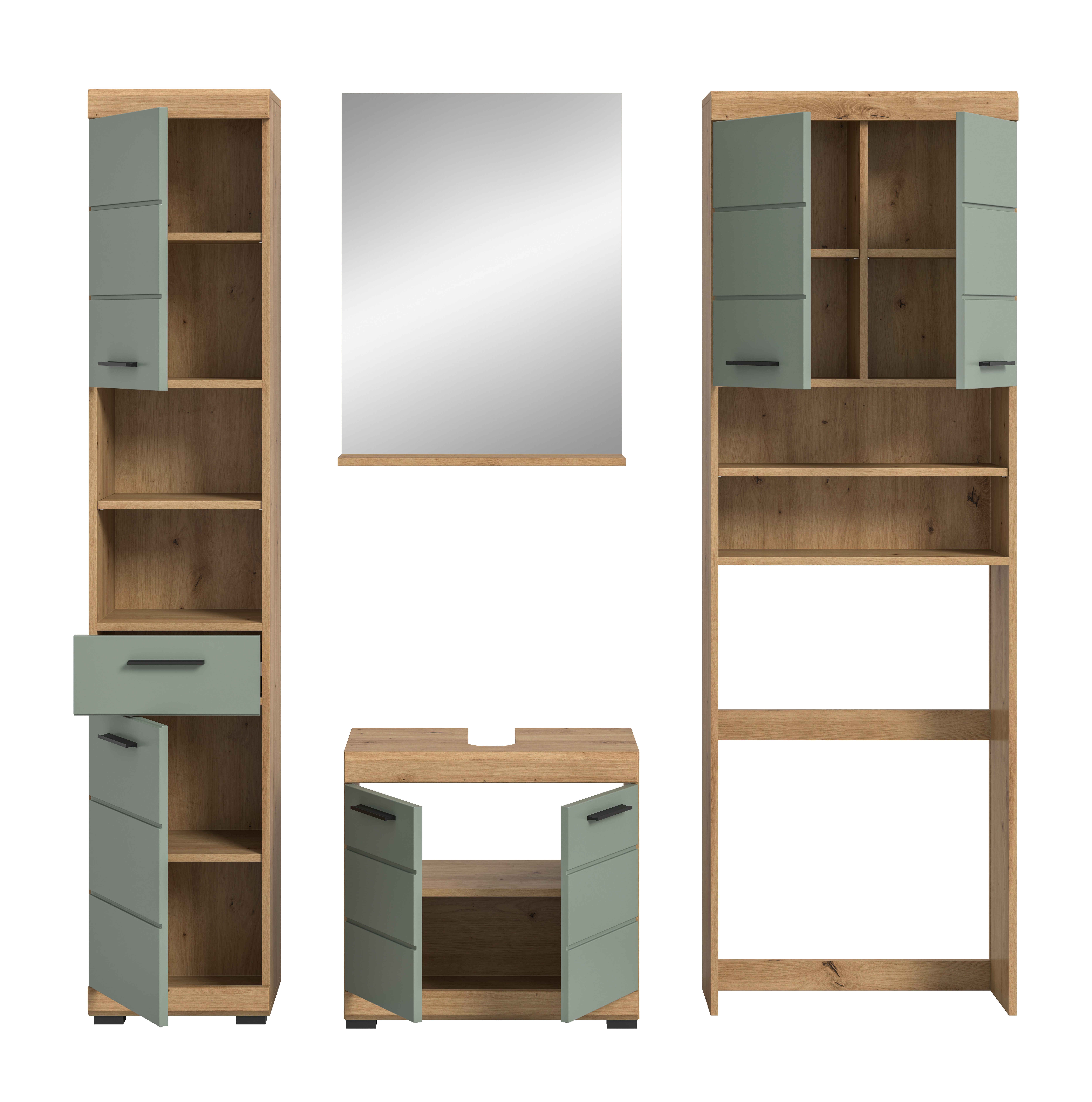 INOSIGN Badkamerserie Siena, 4-delig, bestaande uit: Hoge kast, WBU, badkamer spiegel, wasmachine ombouwkast (set, 4-delig)