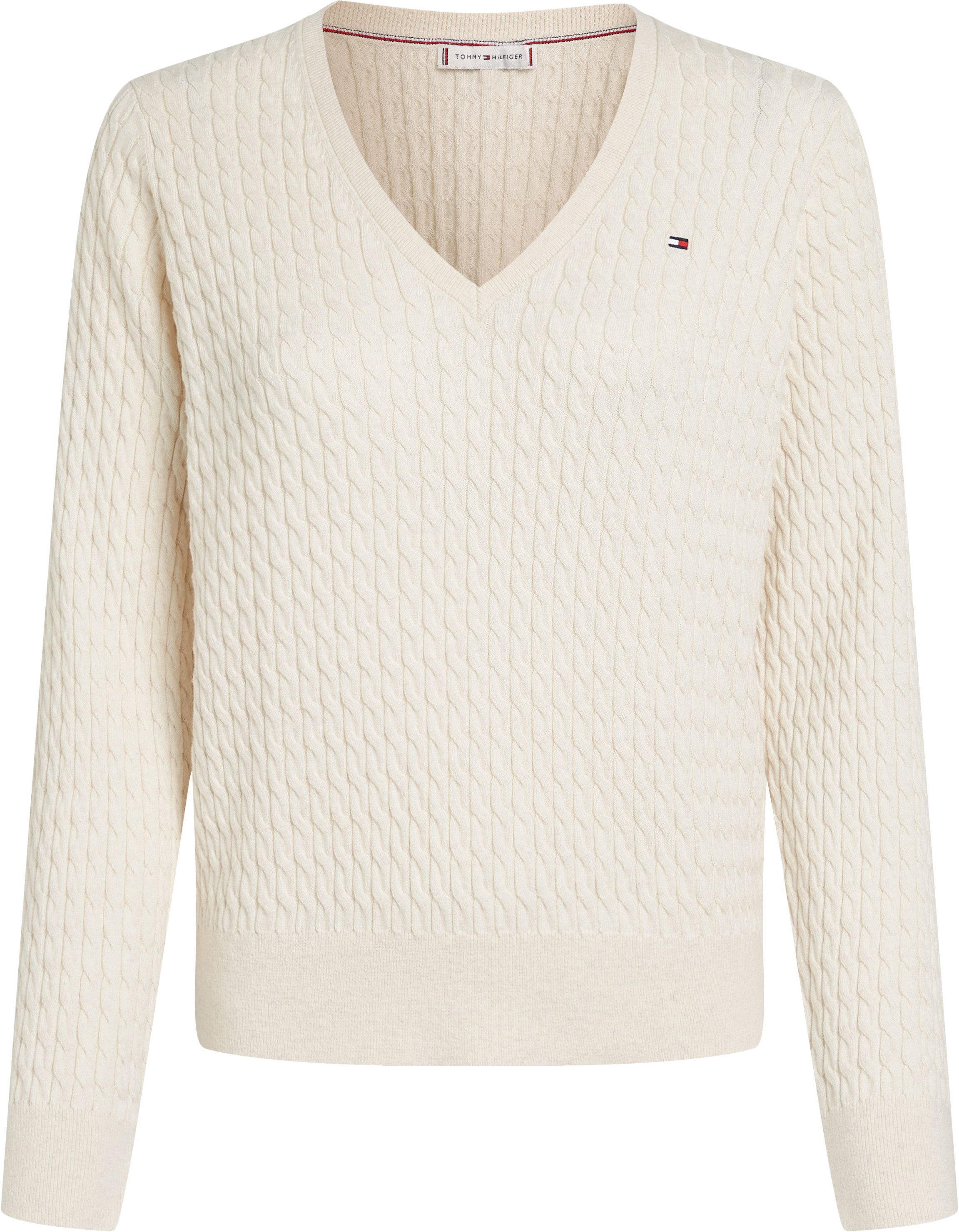 Tommy Hilfiger Trui met V-hals CO CABLE V-NK LS SWT met kabelpatroon logo-borduursel