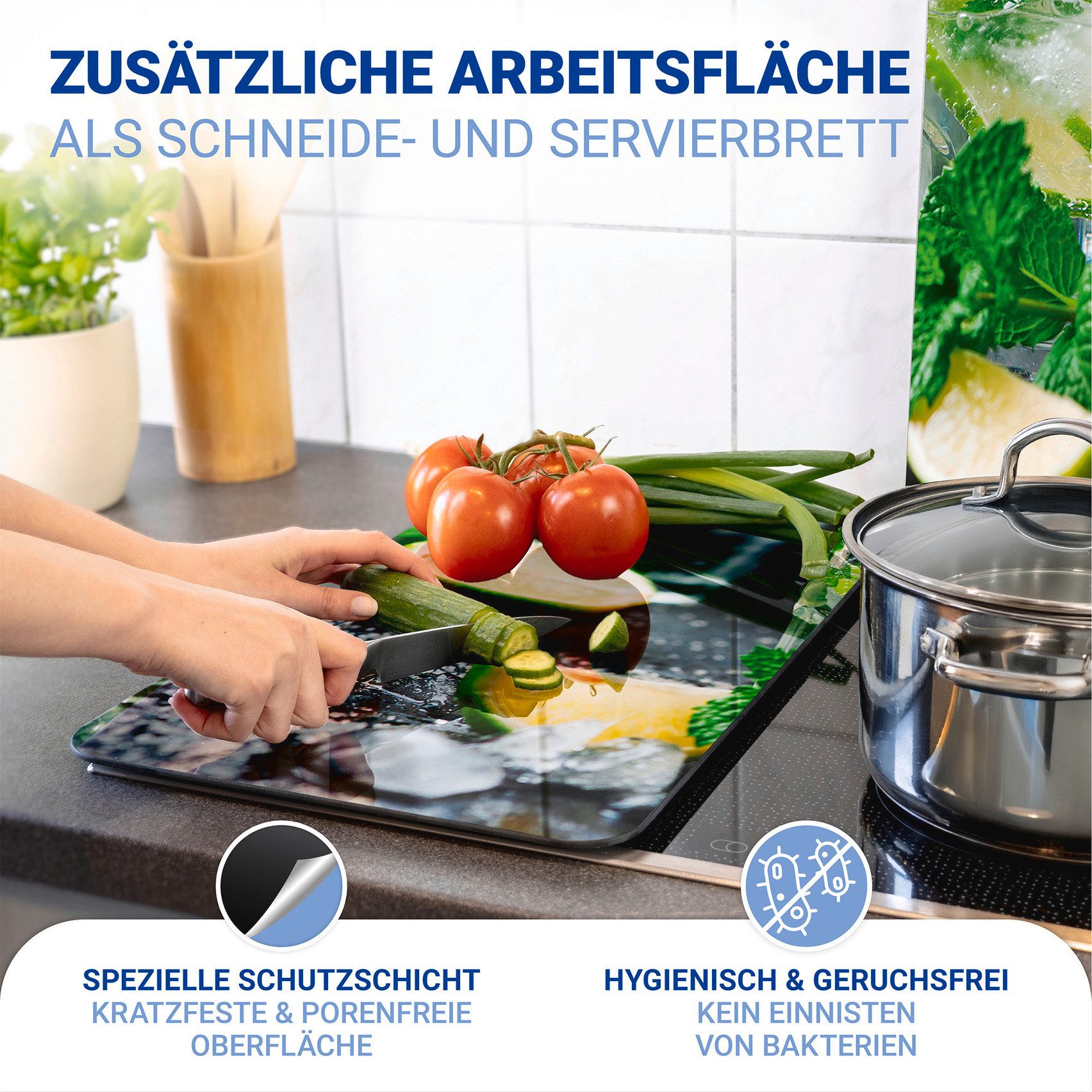 WENKO Kookplaatdeksel Universeel model Mojito Kookplaatafdekking voor alle soorten kookplaten, krasvast, met antislipvoetjes (set, 2-delig)