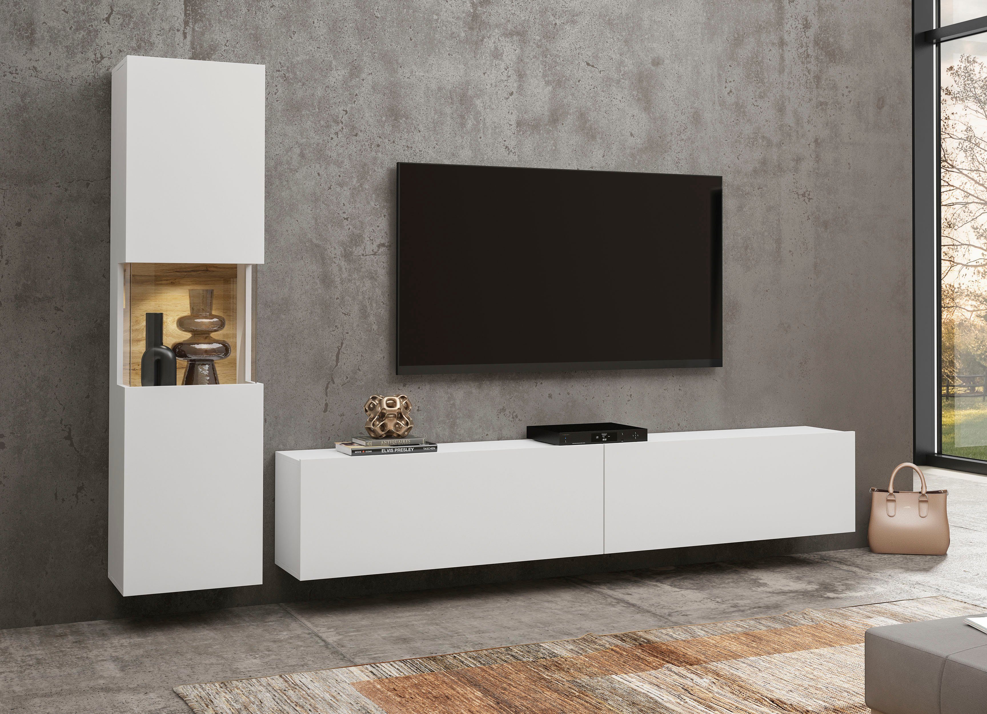 INOSIGN Wandmeubel Ava, woonkamer-set hangend/staand te monteren, vitrinekast, lowboard