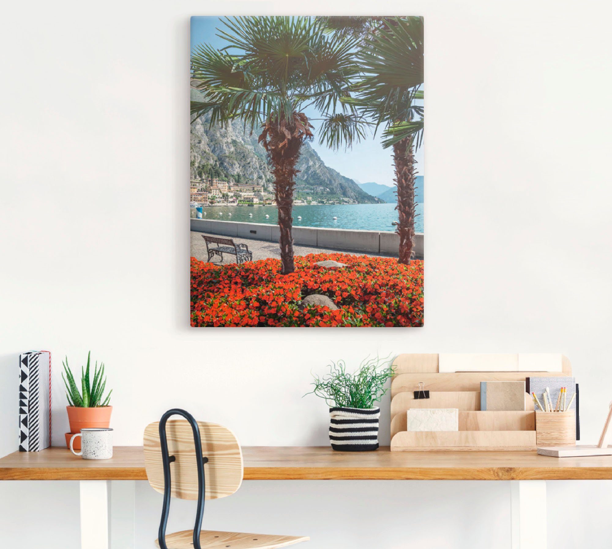 Artland Artprint op linnen Gardameer Limone sul gespannen op een spieraam