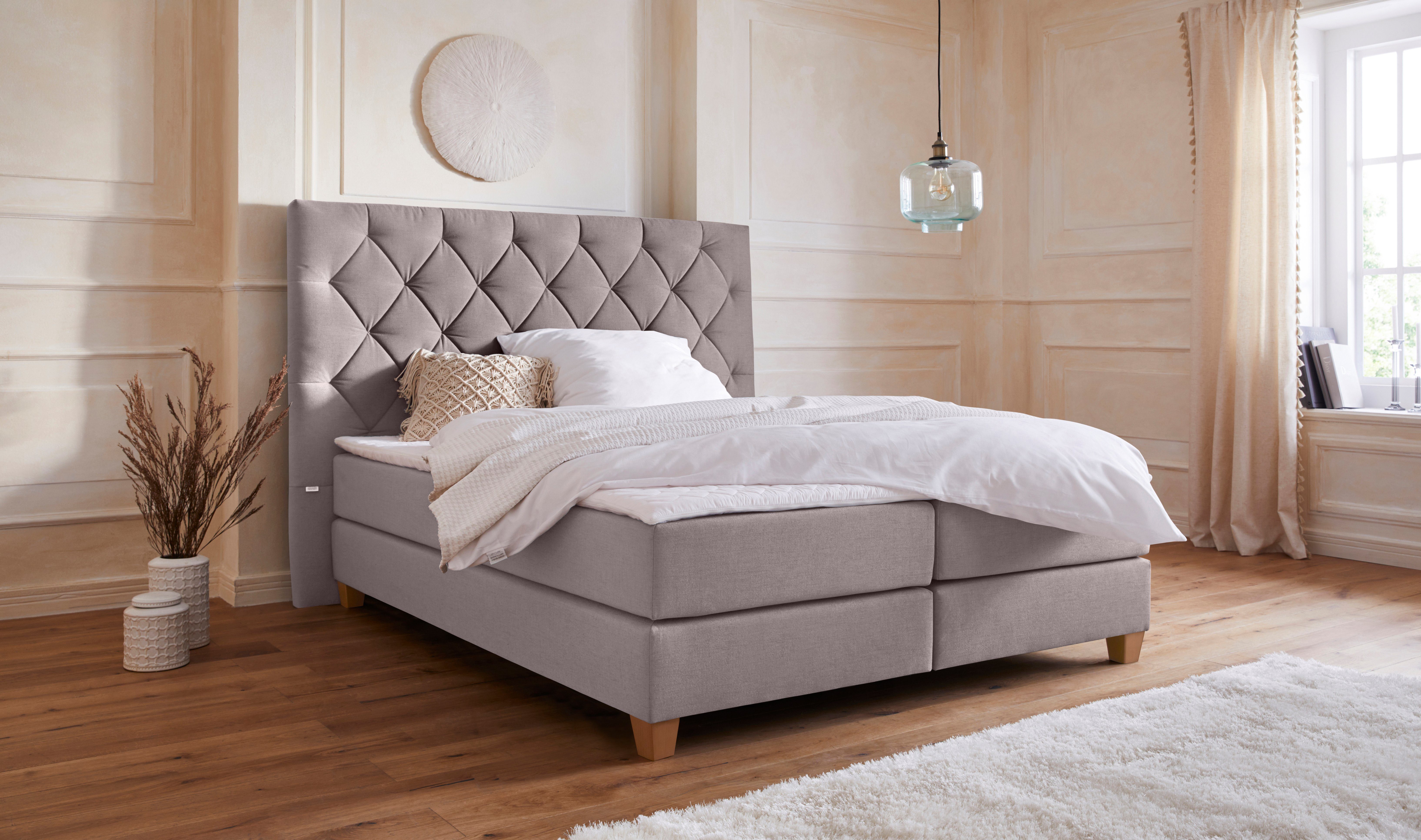 Guido Maria Kretschmer Home&Living Boxspring Harmones hoog in 3 breedten, hardheid ook gemengd met elk 1 matras in h2 en h3 boxsprings grijs