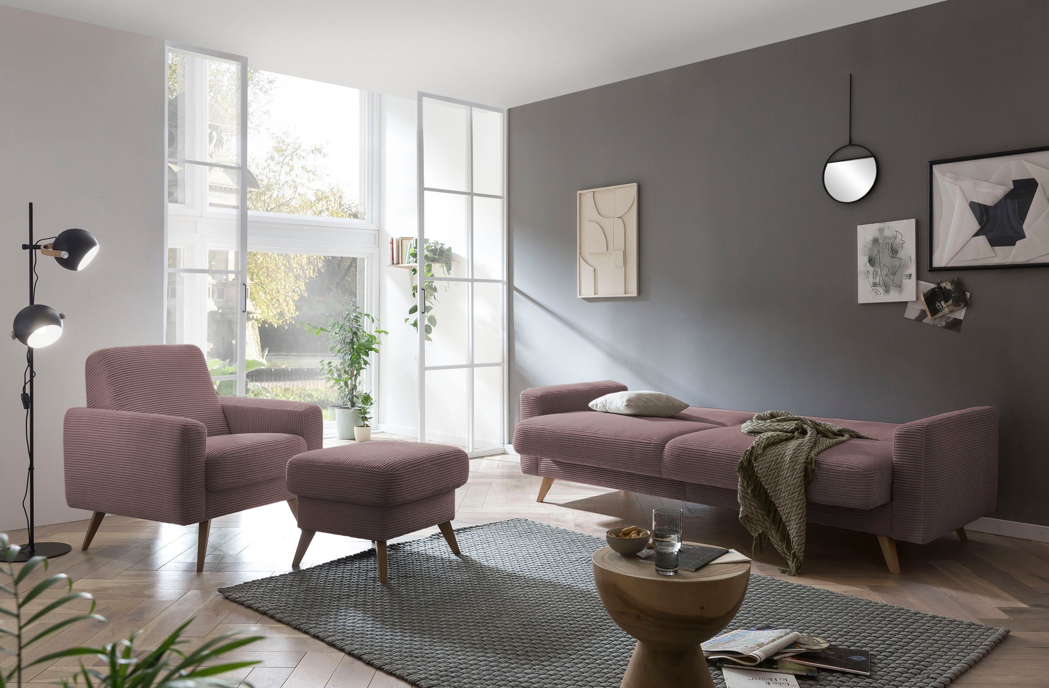 exxpo - sofa fashion 3-zitsbank Samso, elegant en comfortabel, actuele cord bekleding, kantelbank