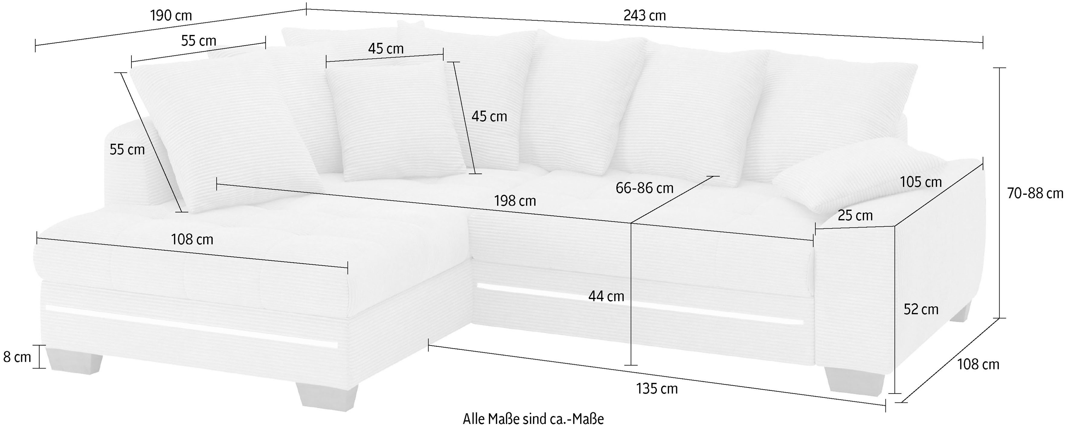 Mr. Couch Hoekbank Nikita II, L-vorm met koudschuim, rgb-led-verlichting, optioneel met bed, bedlade