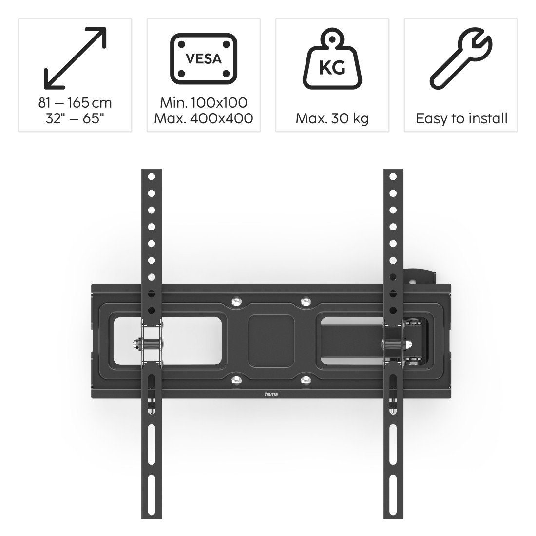 Hama Tv-wandhouder Draaibaar, volledig beweeglijk, 81 - 165 cm (32"- 65"), 43", 50", 55"
