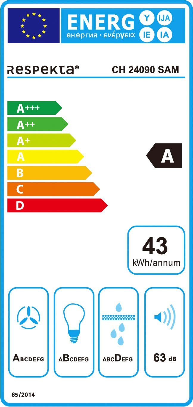 RESPEKTA Schuine wandkap CH 24090 SAM 90 cm, 3 vermogensniveaus, led-verlichting, geschikt voor afzuiging en recirculatie