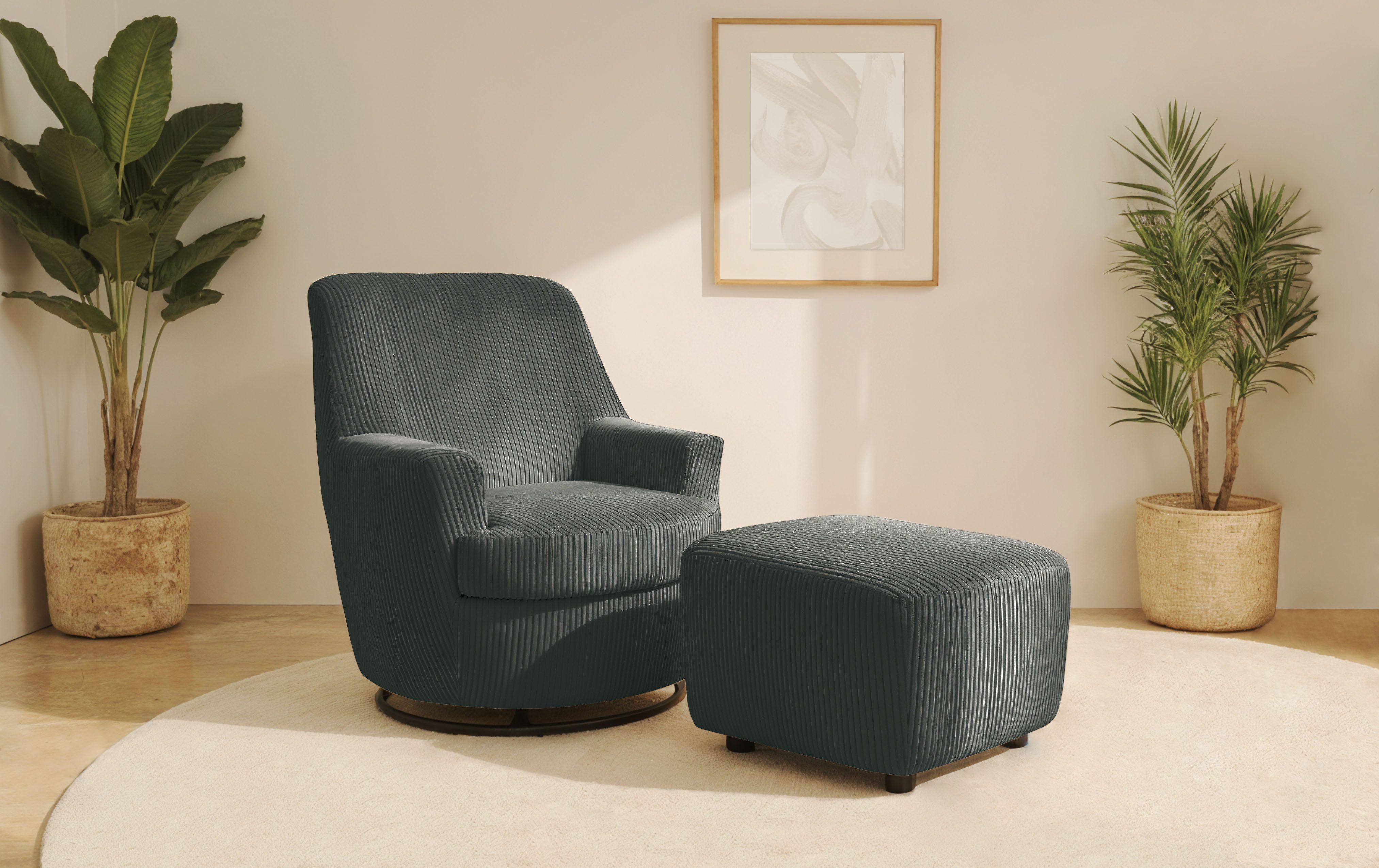 INOSIGN Draaibare fauteuil Hetty, draaistoel met kantelfunctie en poef, leesstoel, armstoel (set, 2 stuks) fauteuils grijs