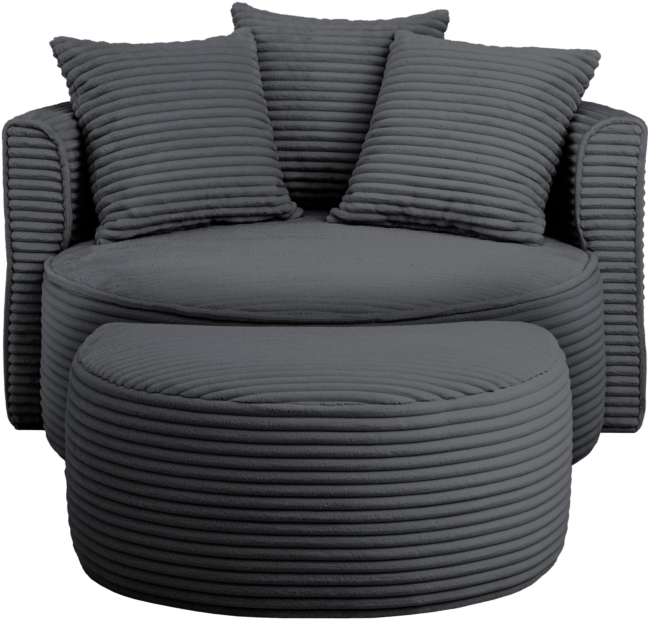 LeGer Home by Lena Gercke XXL-fauteuil Isalie, ronde stoel met voetensteun, leesstoel, loveseat, grote stoel (set)