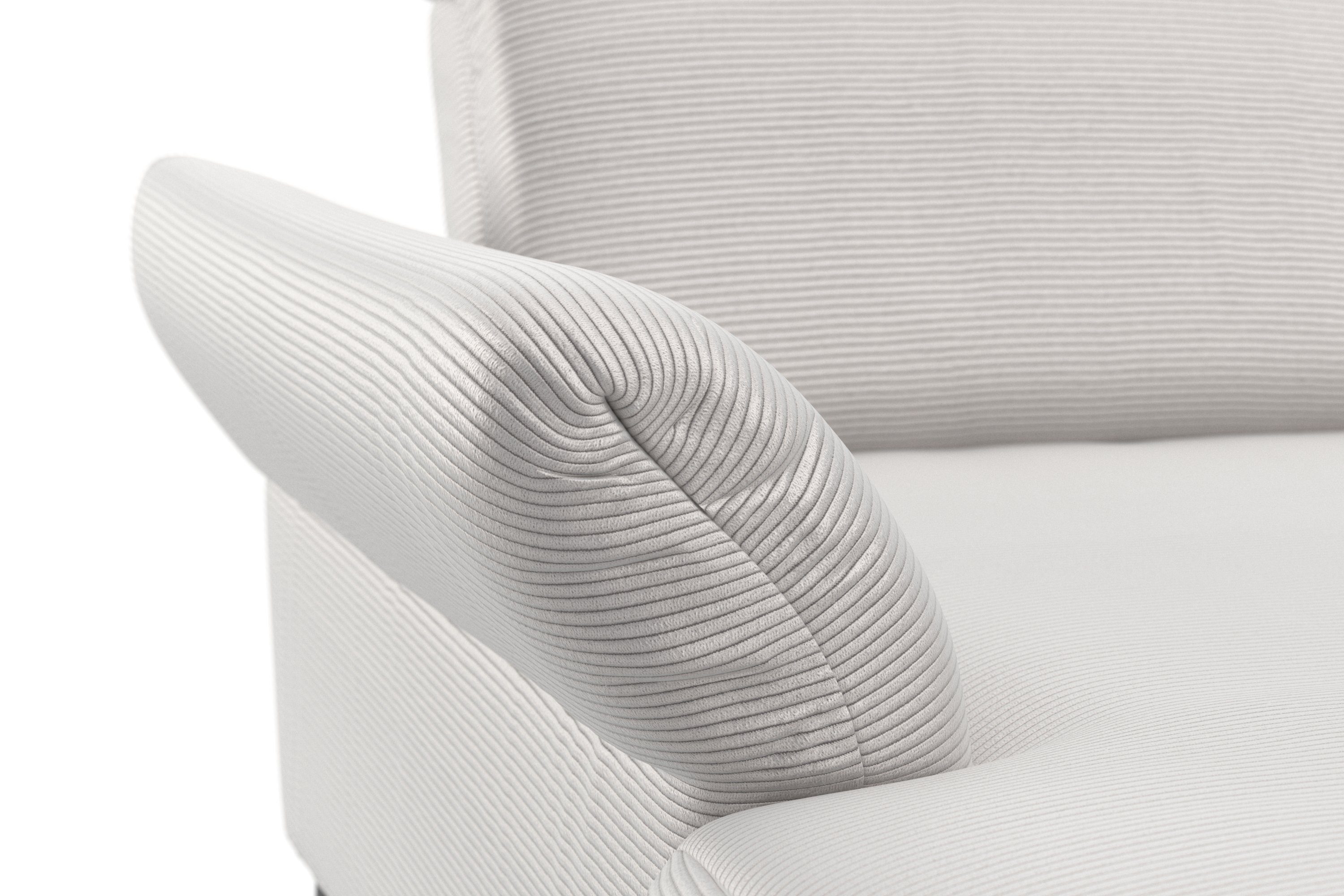 INOSIGN Zithoek Coco U-vorm Verstelbare zitdiepte, armleuning en hoofdeind, cordbekleding, poothoogte 15 cm
