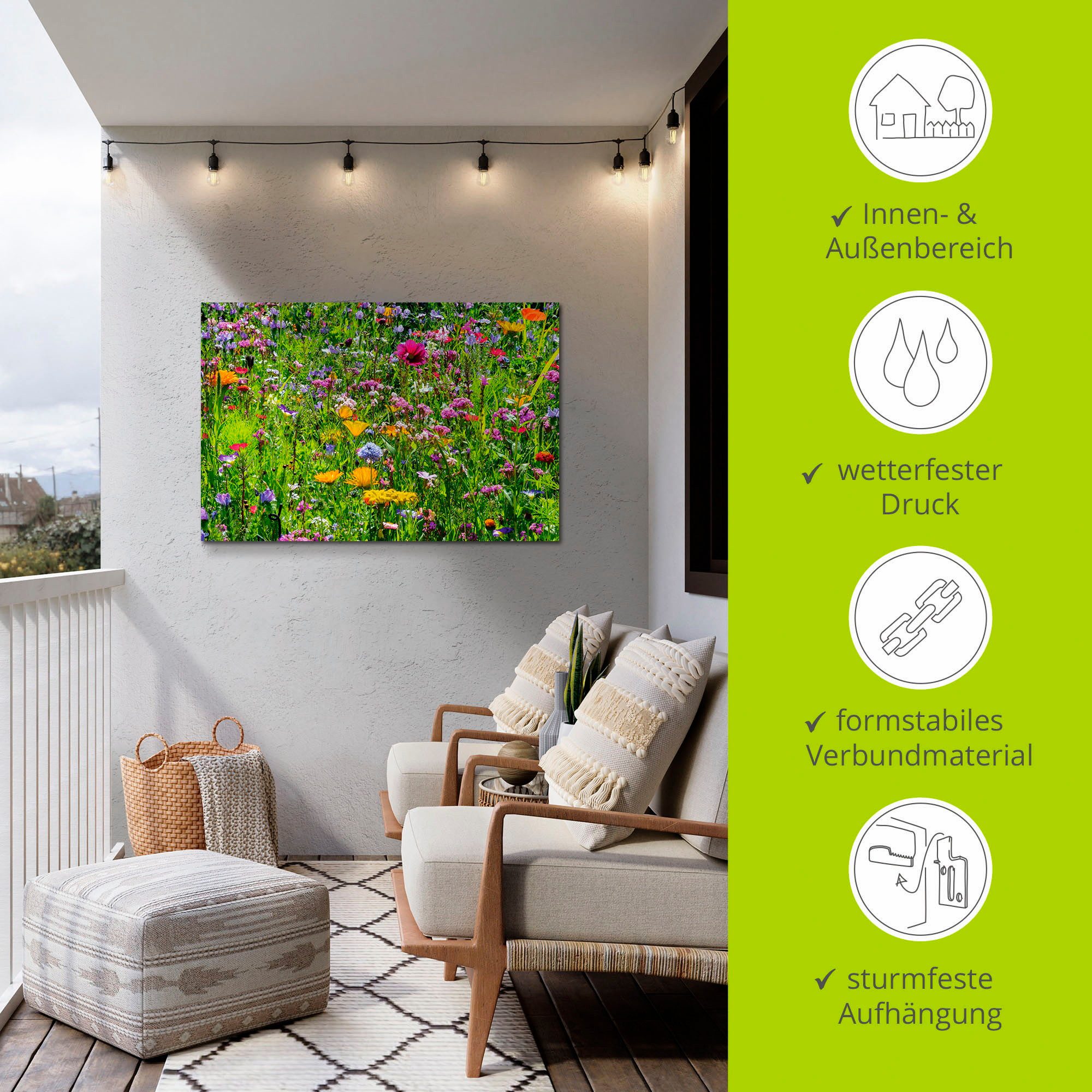 Artland Artprint Veelkleurige bloemenweide als artprint van aluminium, artprint voor buiten, artprint op linnen, poster, muursticker