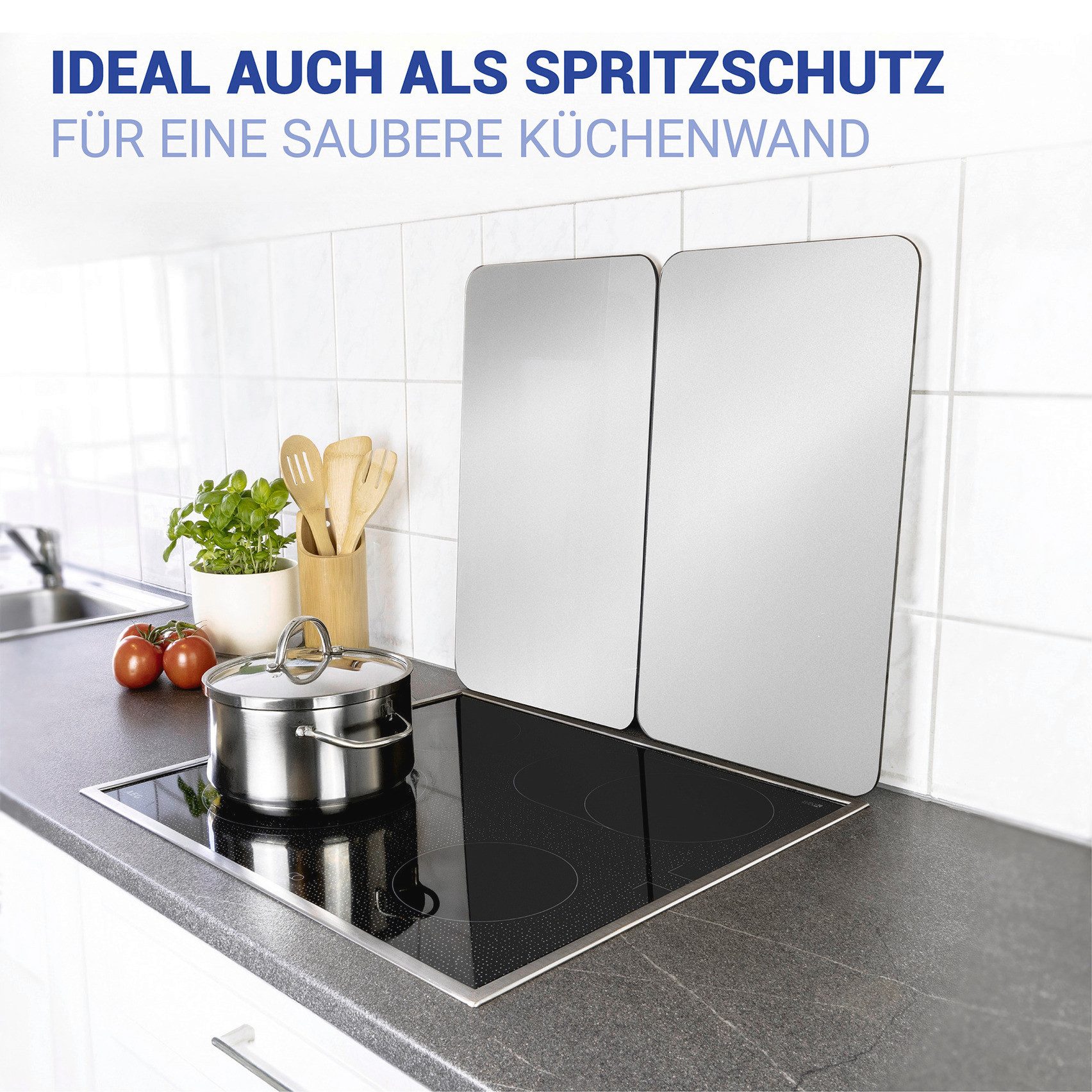 WENKO Kookplaatdeksel Universal Model Silber Kookplaatafdekking voor alle soorten kookplaten, krasvast, met antislipvoetjes (set, 2-delig)